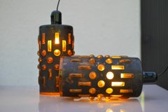 Nanny Still Copper Glass Brutalist Pendant lamps, RAAK, 1960s