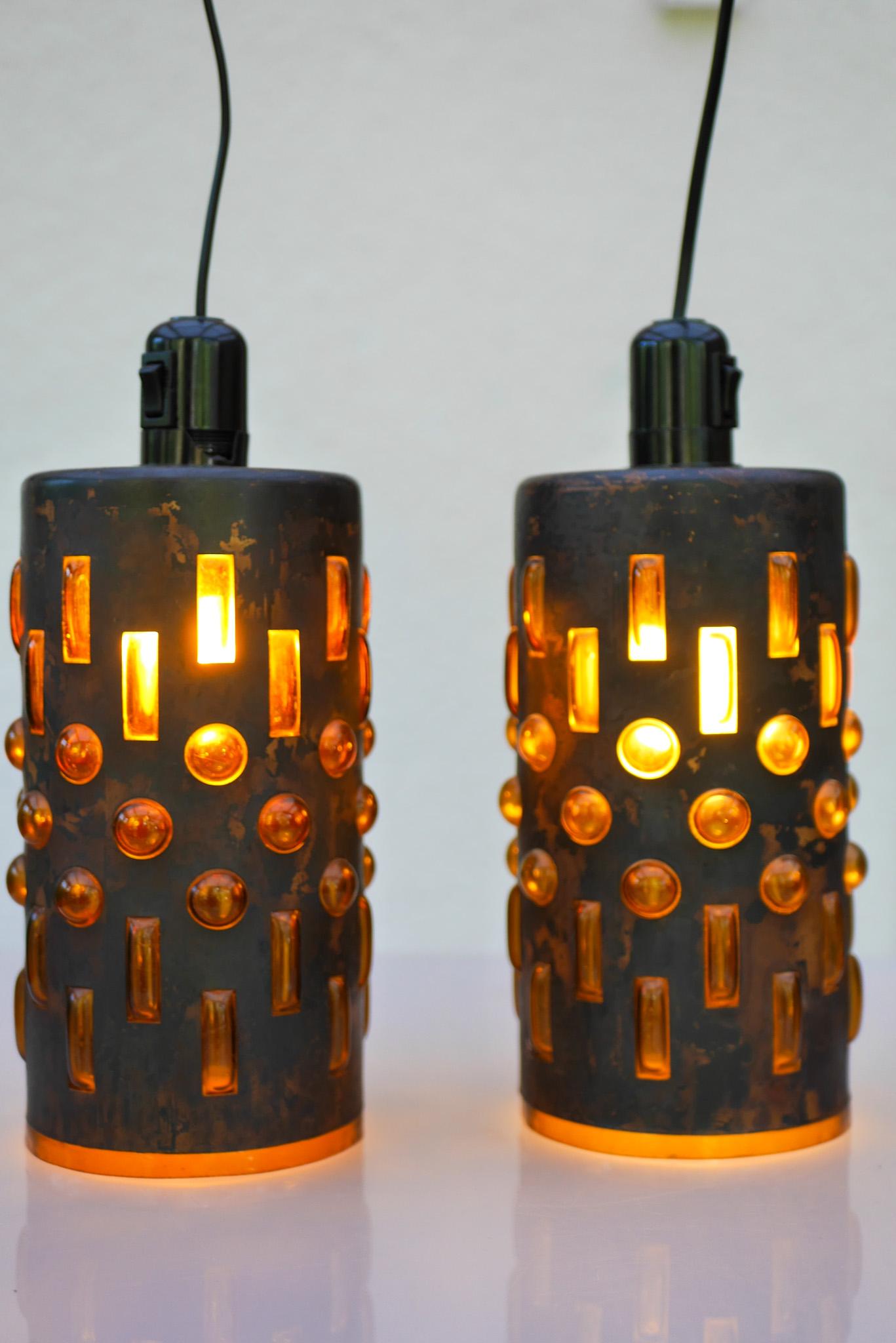 Pendentifs brutalistes en cuivre et verre de Nanny Still, RAAK, années 1960 Bon état - En vente à Skarpnäck, SE