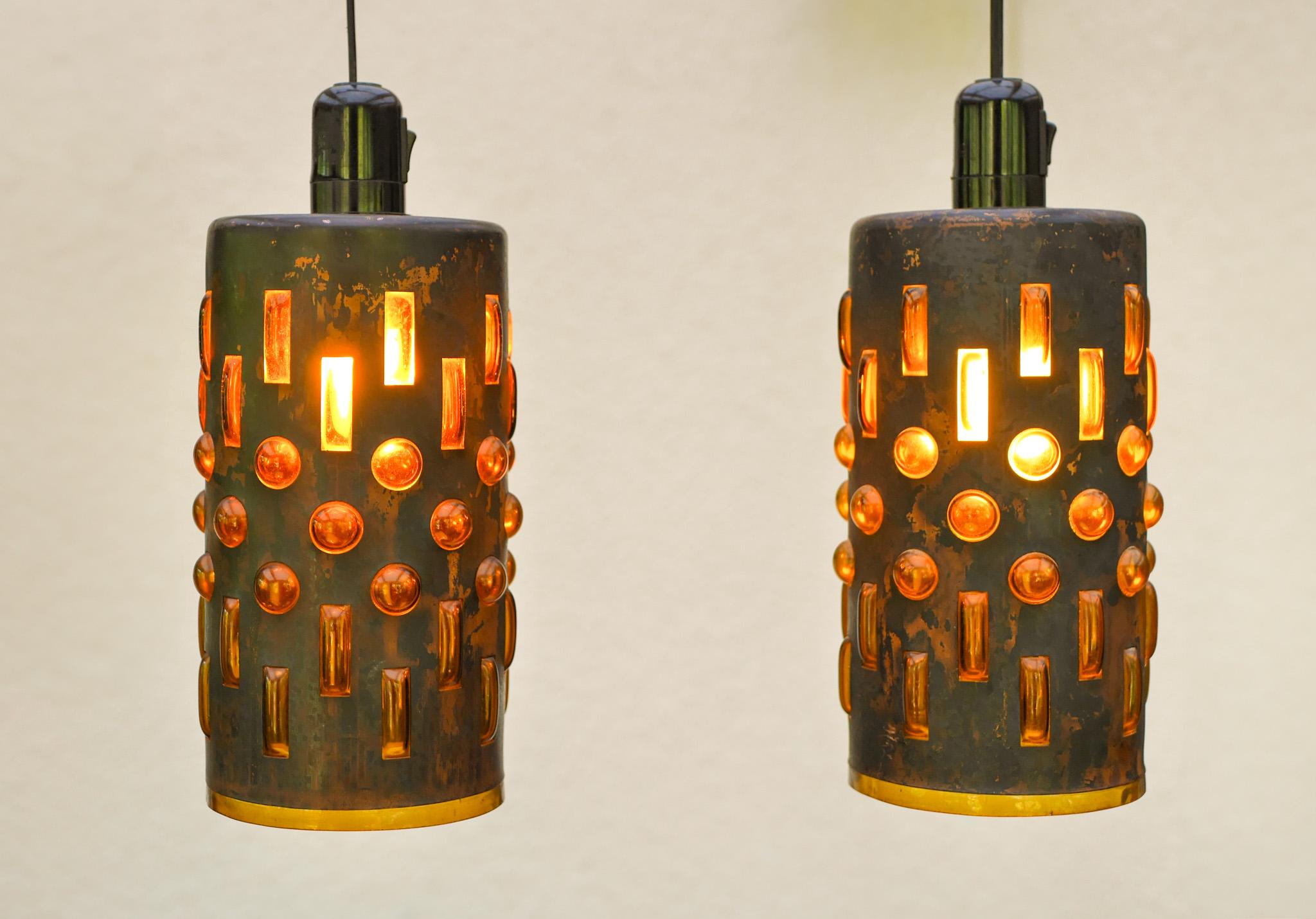 Pendentifs brutalistes en cuivre et verre de Nanny Still, RAAK, années 1960 en vente 2