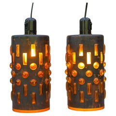 Nanny Still Copper Glass Brutalist Pendant lamps, RAAK, 1960s