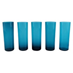 Vintage Nanny Still for Riihimäen Lasi, Five Drinking Glasses in Blue Art Glass