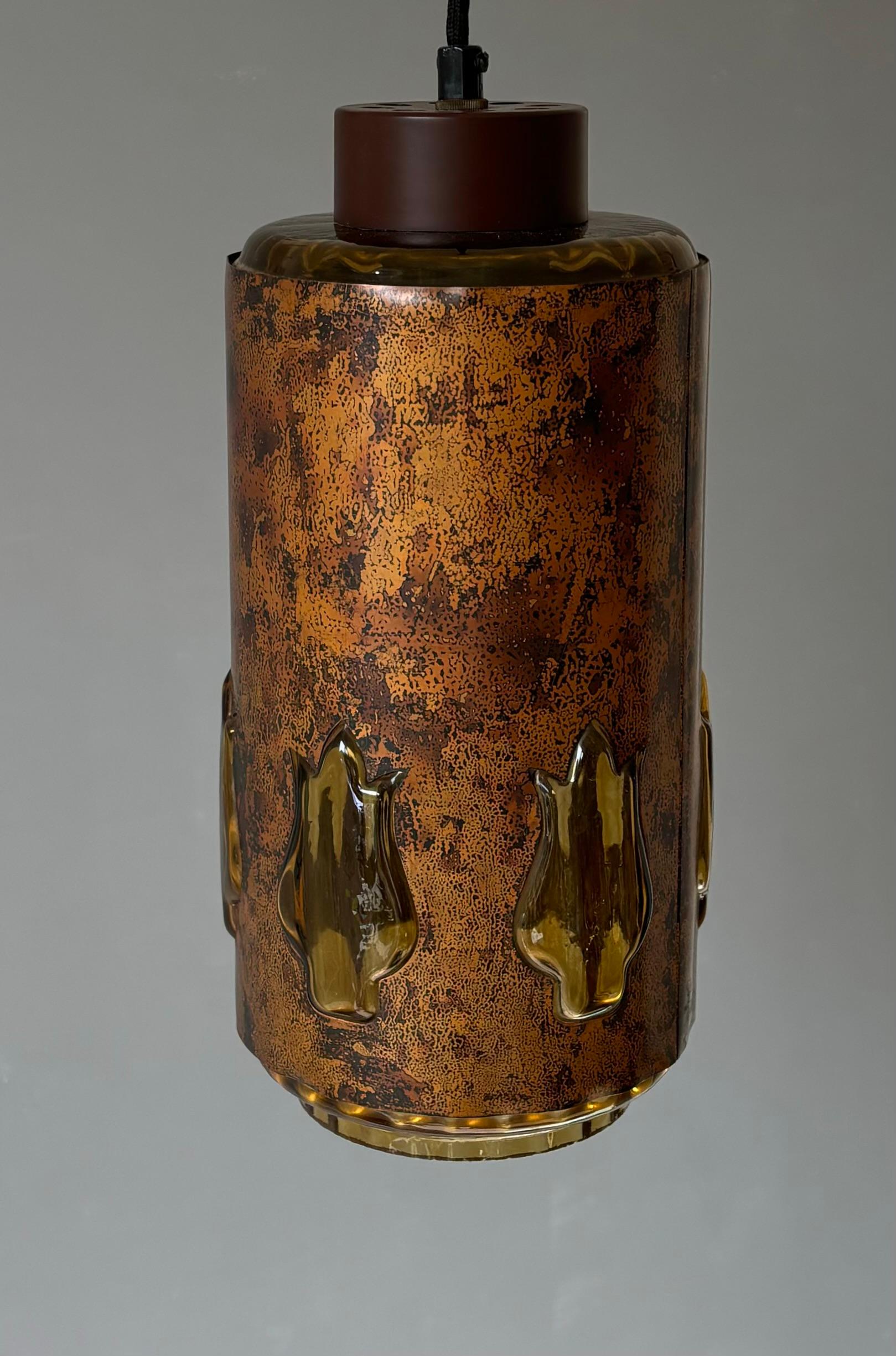 Nanny Still RAAK Brutalist Copper Amber Glass Pendant, 1960s For Sale 5