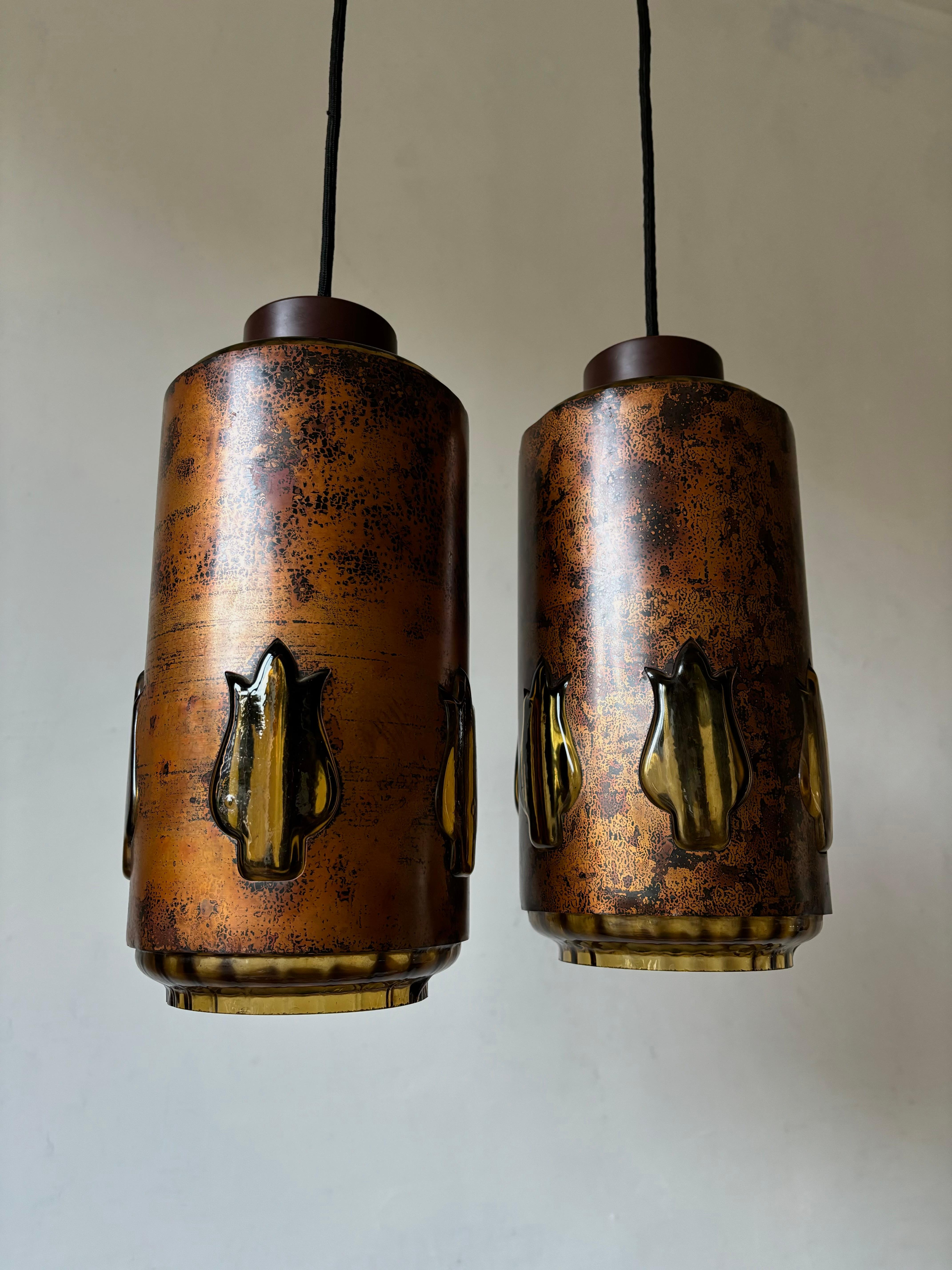 Nanny Still RAAK Brutalist Copper Amber Glass Pendant, 1960s For Sale 2
