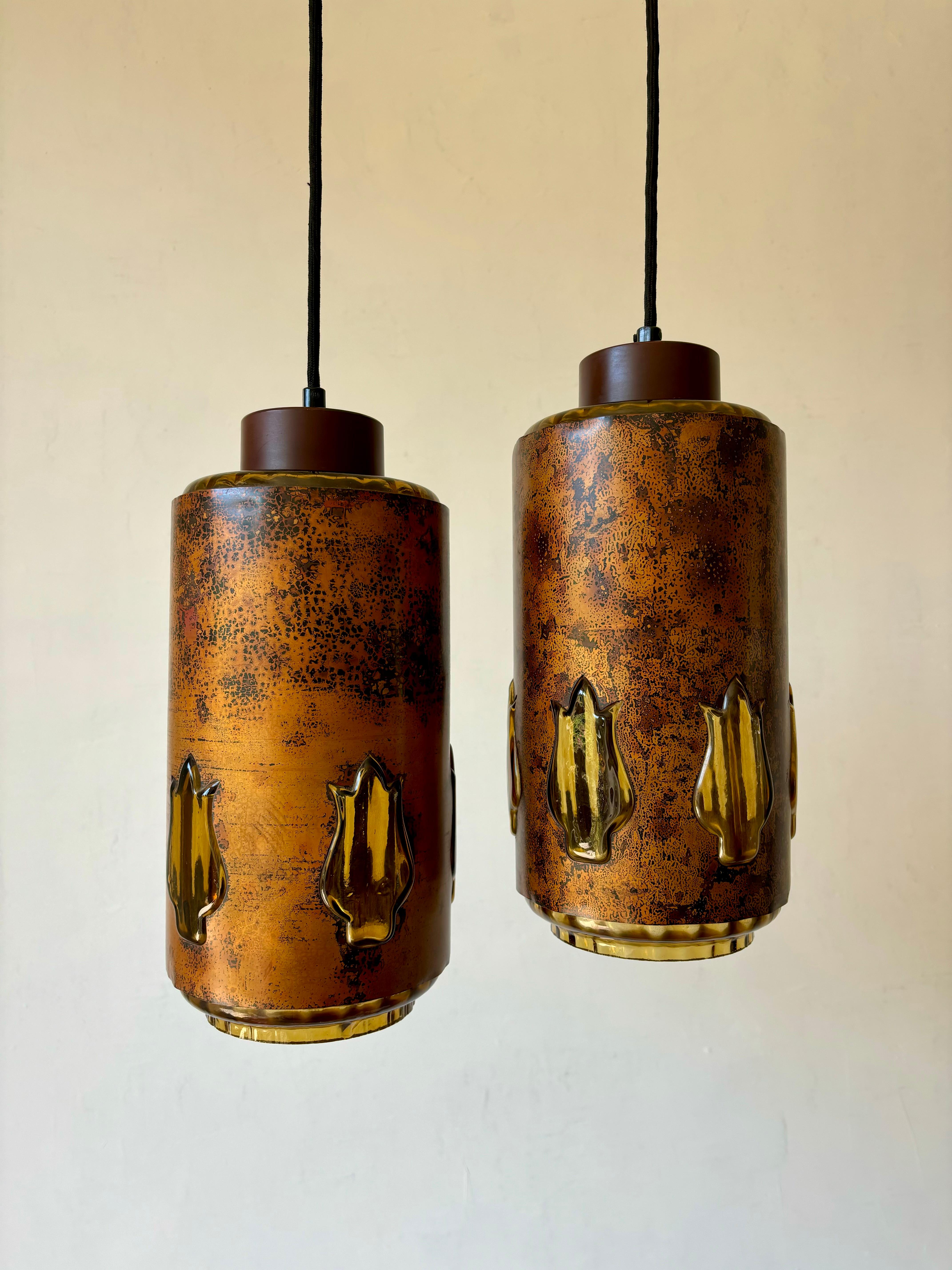 Nanny Still RAAK Brutalist Copper Amber Glass Pendant, 1960s For Sale 3
