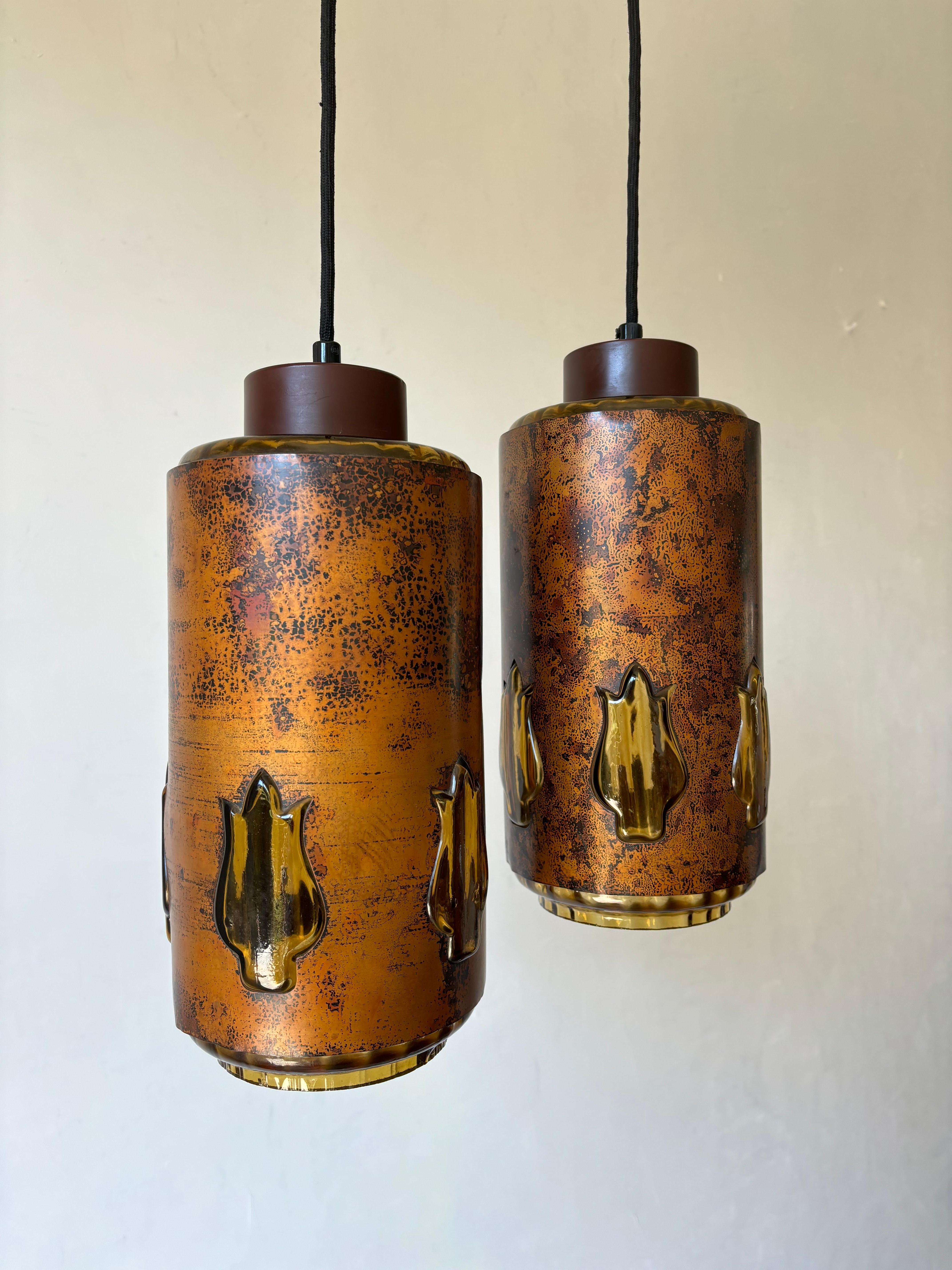 Nanny Still RAAK Brutalist Copper Amber Glass Pendant, 1960s For Sale 4
