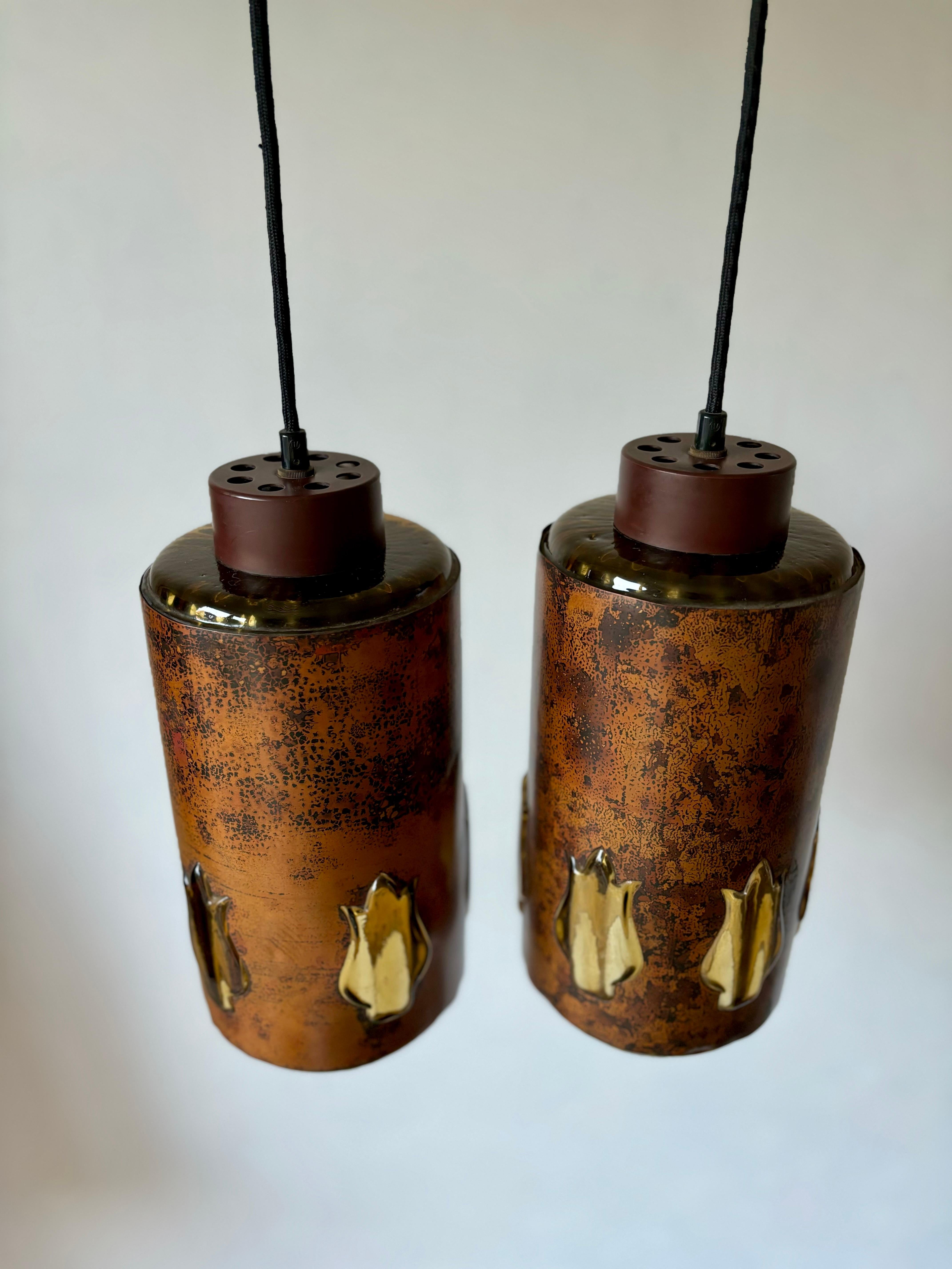 Mid-Century Modern Nanny Still RAAK Brutalist Copper Amber Glass Pendant, 1960s For Sale
