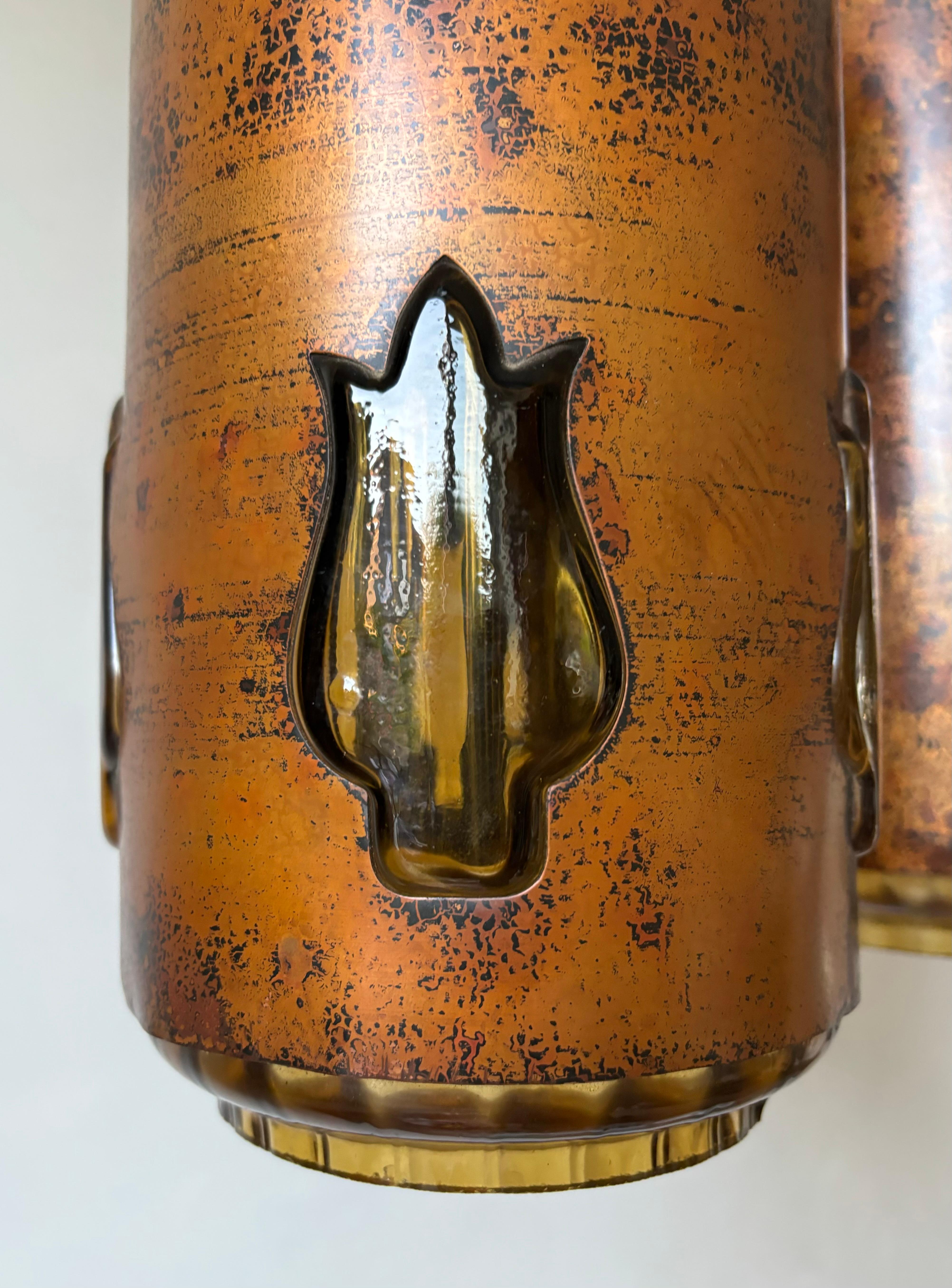 Dutch Nanny Still RAAK Brutalist Copper Amber Glass Pendant, 1960s For Sale