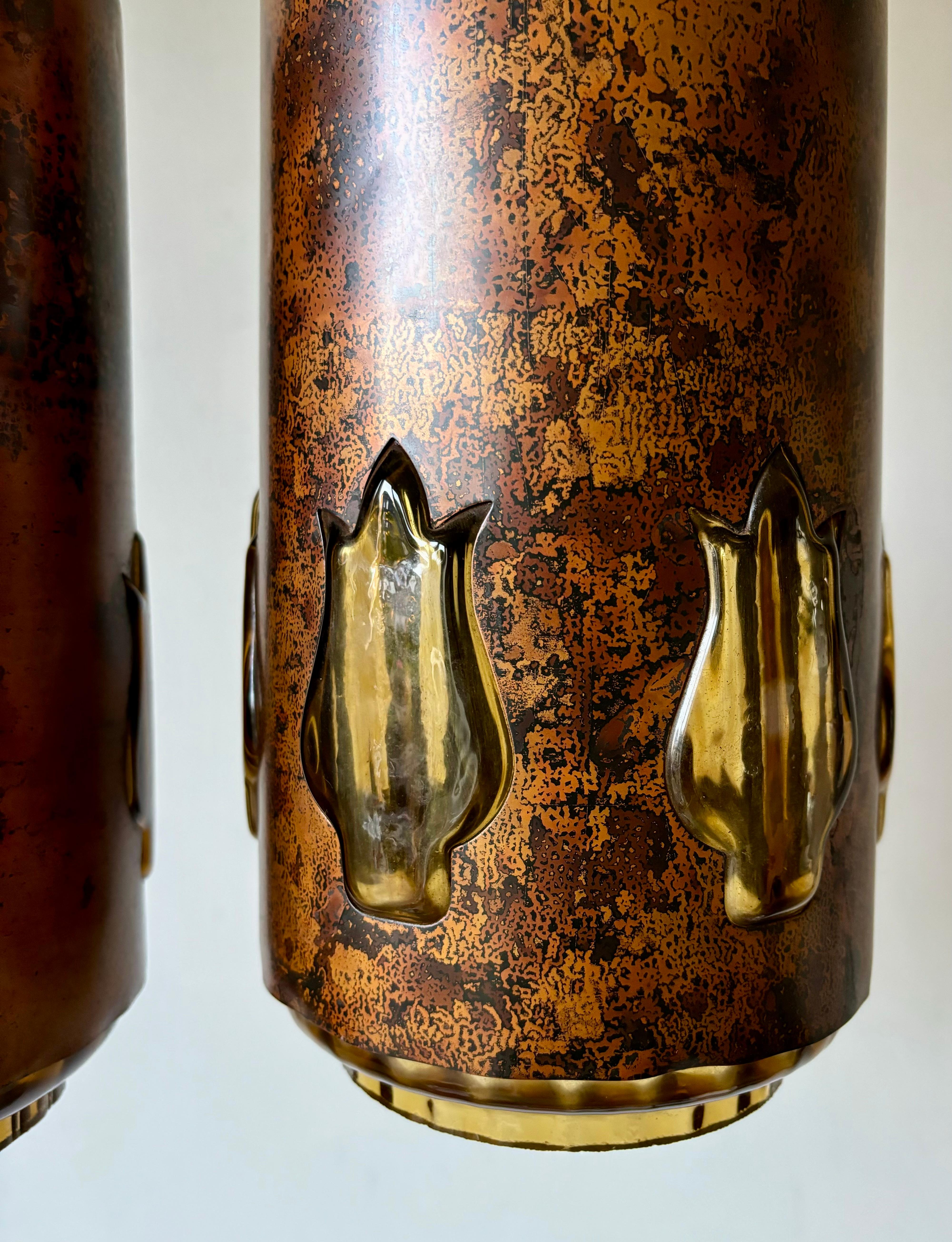 Hand-Crafted Nanny Still RAAK Brutalist Copper Amber Glass Pendant, 1960s For Sale