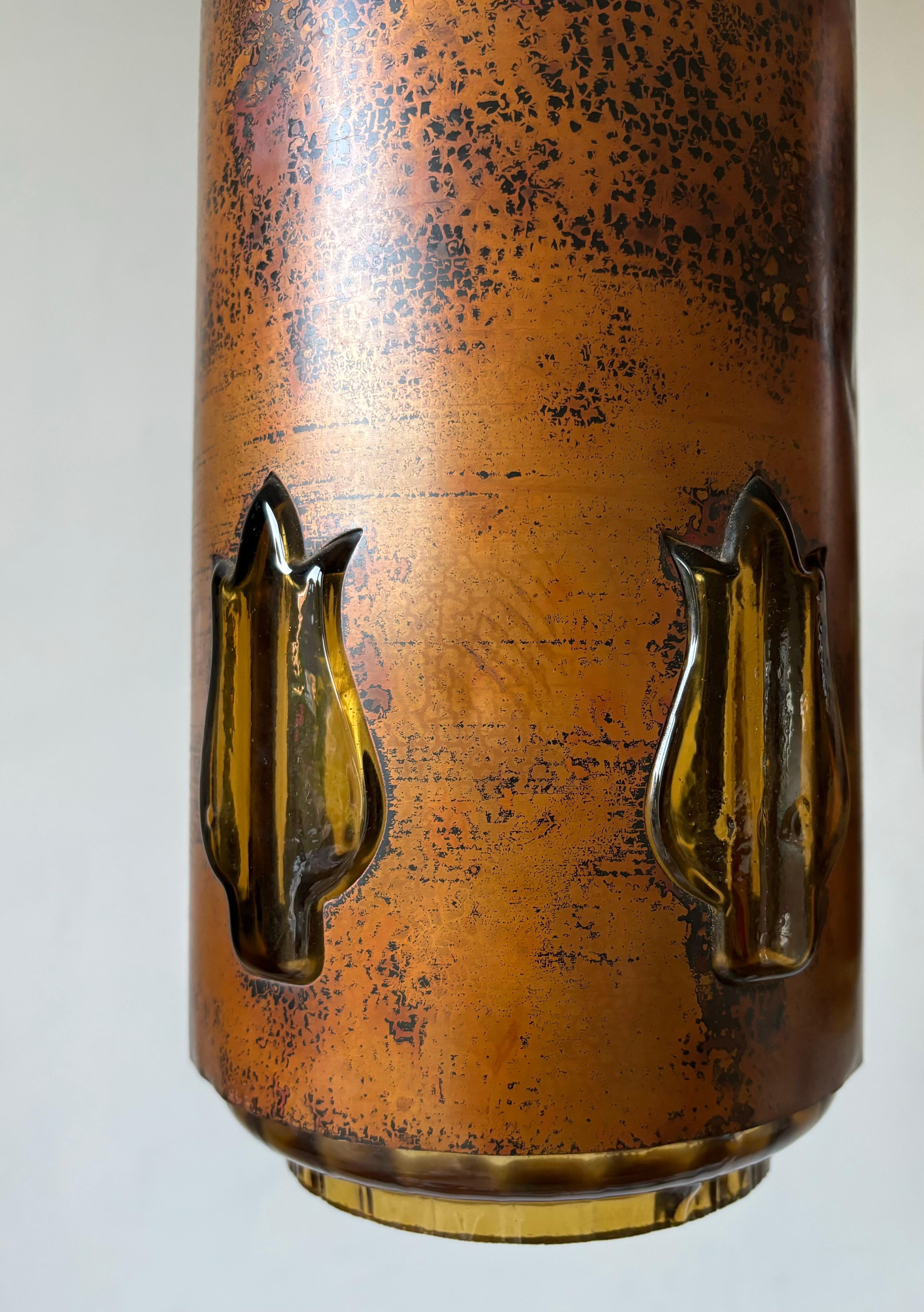 Nanny Still RAAK Brutalist Copper Amber Glass Pendant, 1960s In Good Condition For Sale In Copenhagen, DK