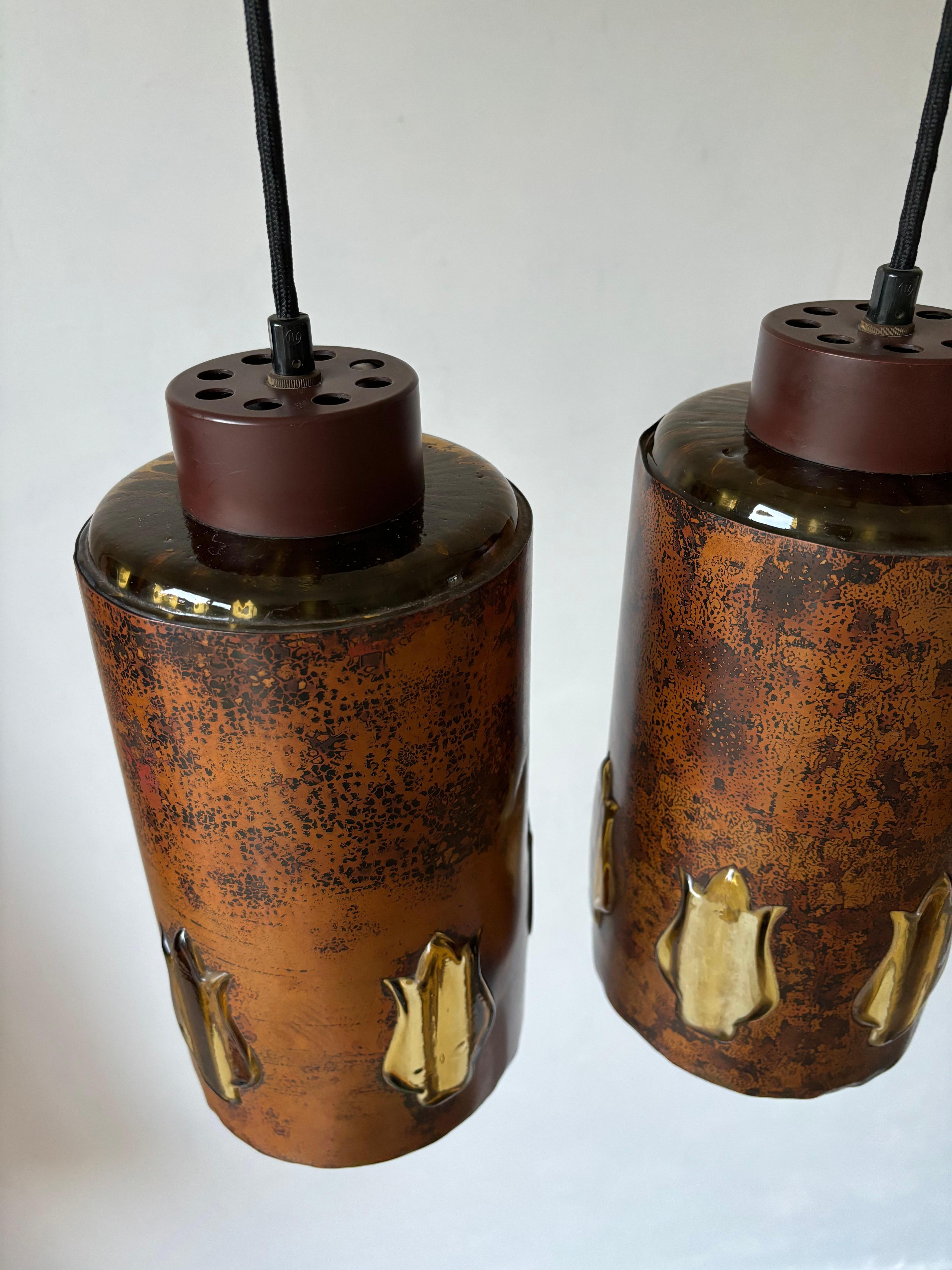 20th Century Nanny Still RAAK Brutalist Copper Amber Glass Pendant, 1960s For Sale