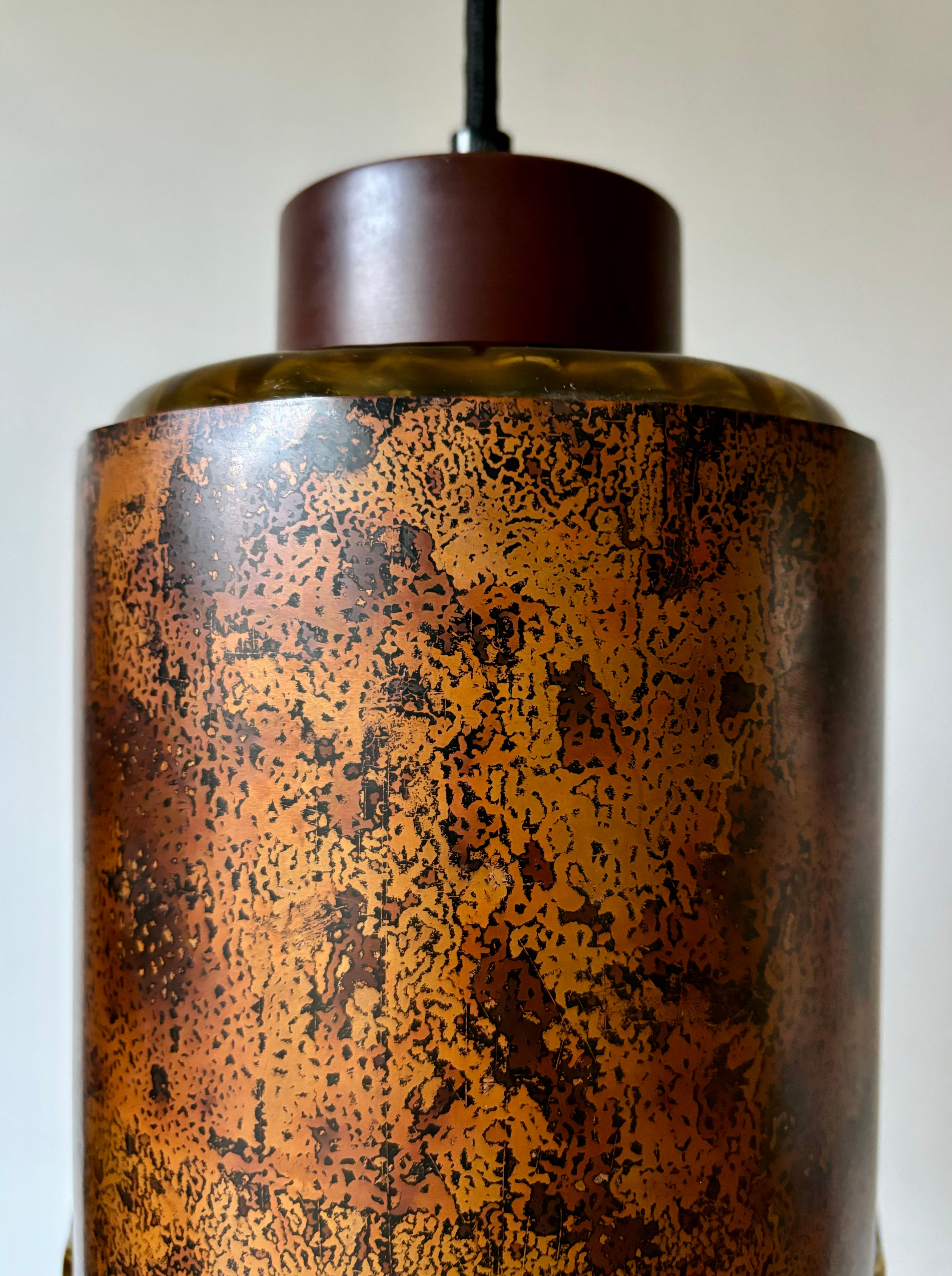 Plastic Nanny Still RAAK Brutalist Copper Amber Glass Pendant, 1960s For Sale