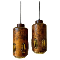 Nanny Still RAAK Brutalist Copper Amber Glass Pendant, 1960s