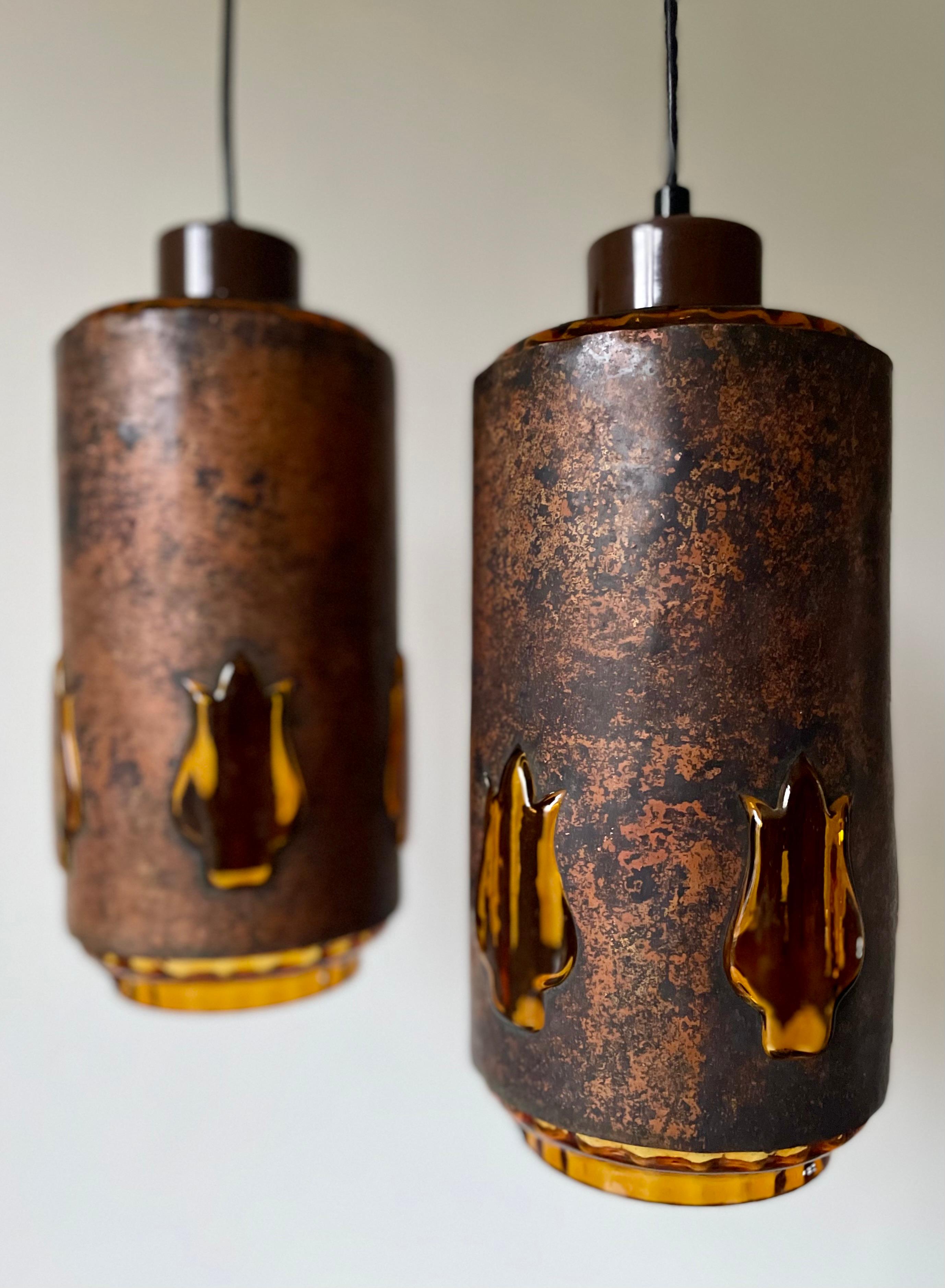 Mid-Century Modern Nanny Still RAAK Copper Amber Glass Pendants