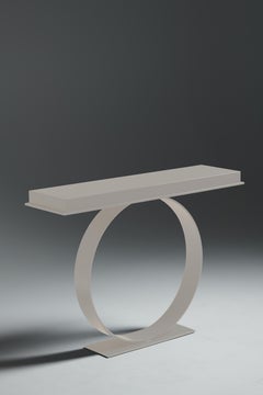 Nano console, travertine top, ivory lacquer base