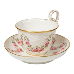 Nantgarw Porcelain Breakfast Cup and Saucer with Pink Roses Wales, 1813-1822
