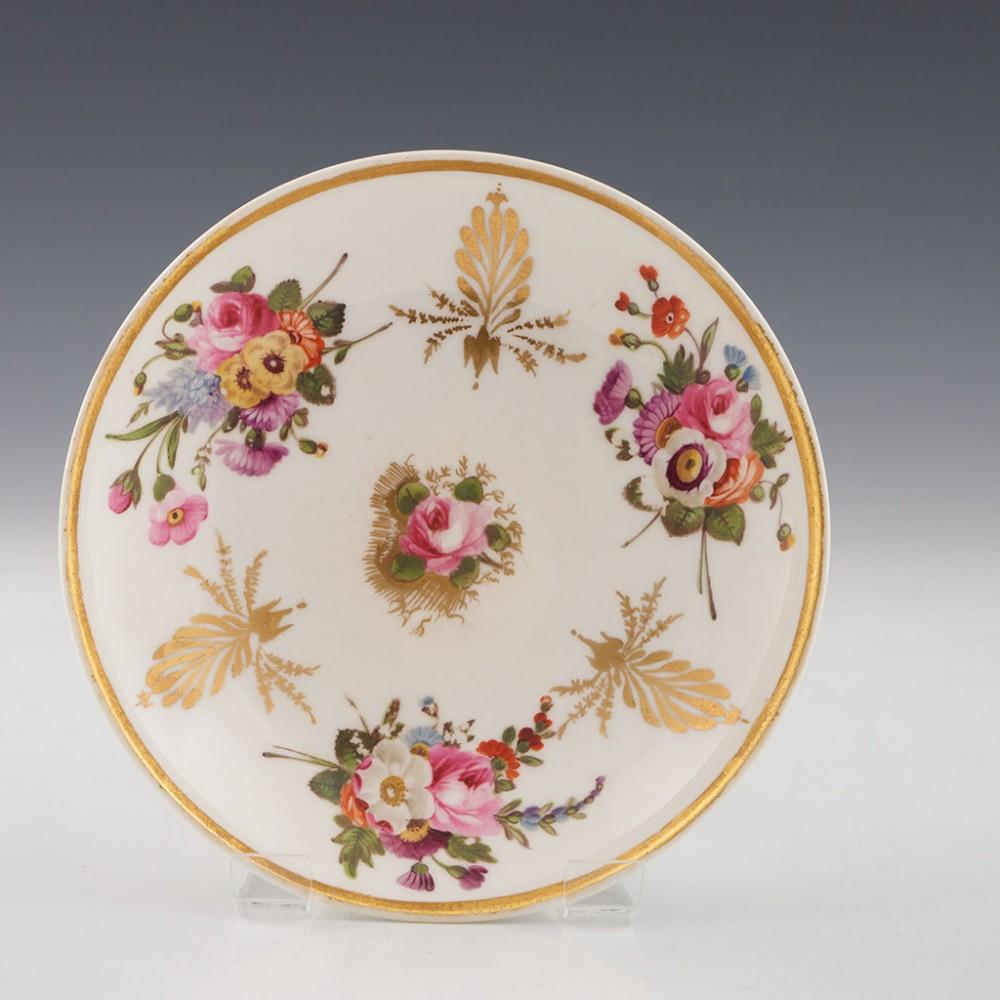 Nantgarw Porcelain Coffee Cup and Saucer, c1815

Additional information:
Date : c1815
Period : Regency
Origin : Nantgarw, Wales
Colour : Polychrome
Pattern : Polychrome enamels of floral sprays along with gilded vine leaves
Features: C scroll