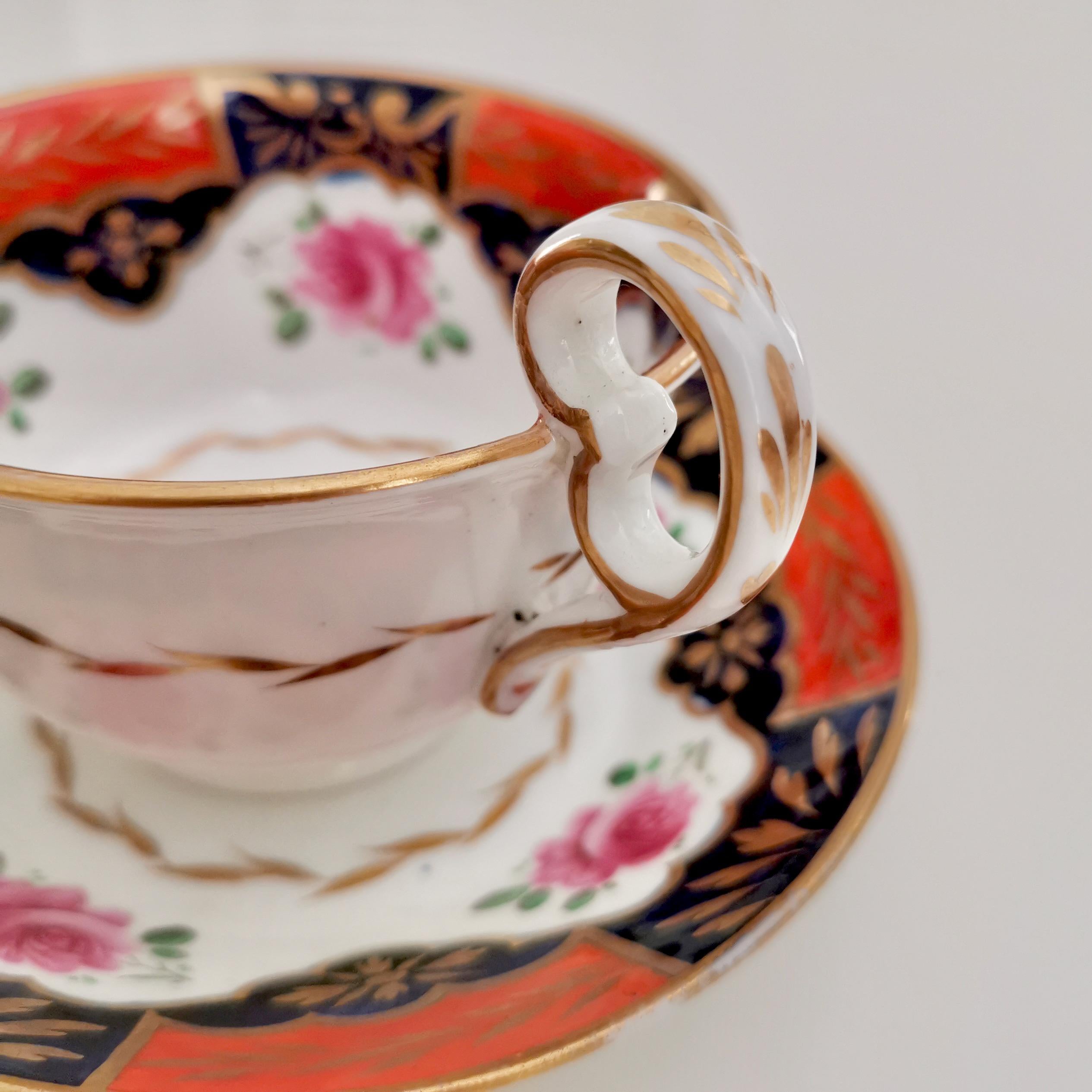 Trio de tasses à thé en porcelaine de Coalport, orange avec roses, Régence, vers 1820 en vente 2