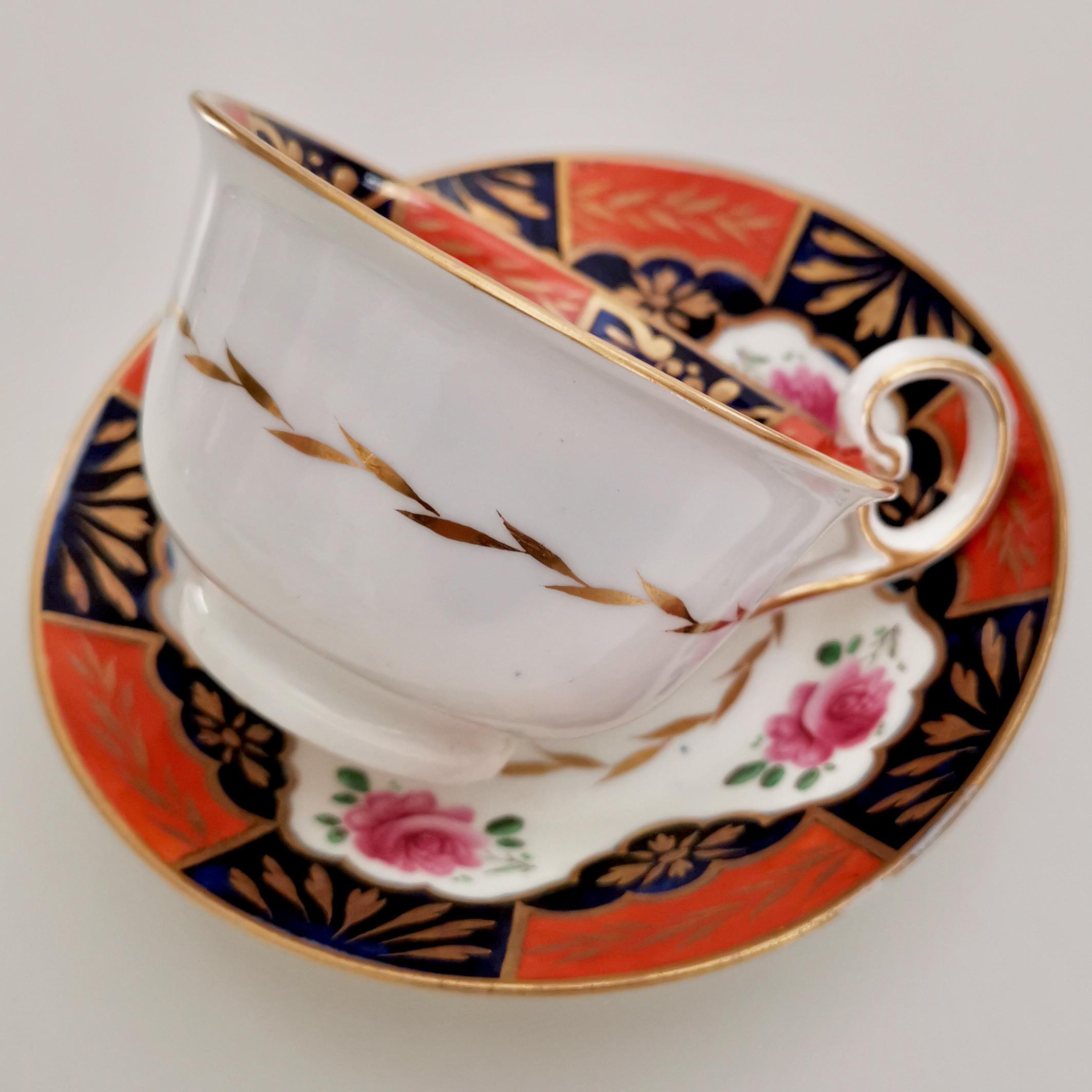 Coalport Porcelain Teacup Trio, Orange with Roses, Regency, circa 1820 For Sale 4