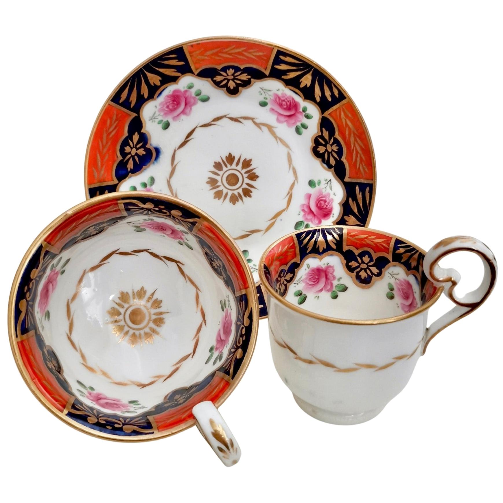 Coalport Porcelain Teacup Trio, Orange with Roses, Regency, circa 1820