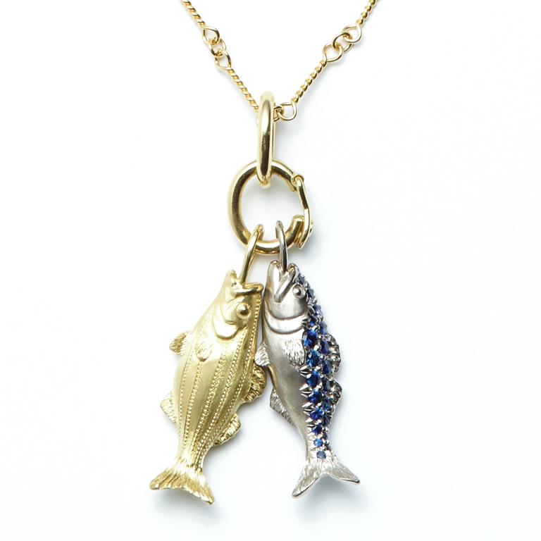 Brilliant Cut Susan Lister Locke Nantucket Bluefish 0.61ct Sapphire and 18K White Gold Pendant For Sale