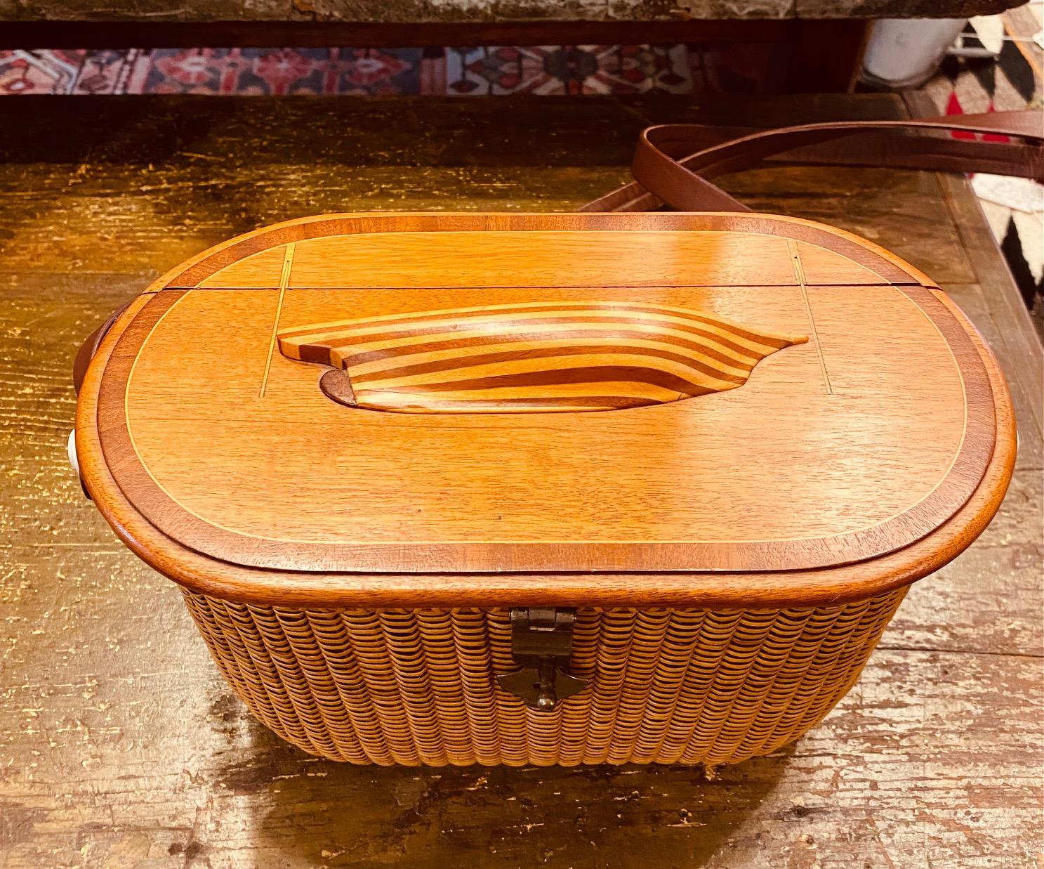 Late 20th Century Nantucket Basket with Half Hull Model of a Sloop on Lid, by Harry Hilbert, 1995