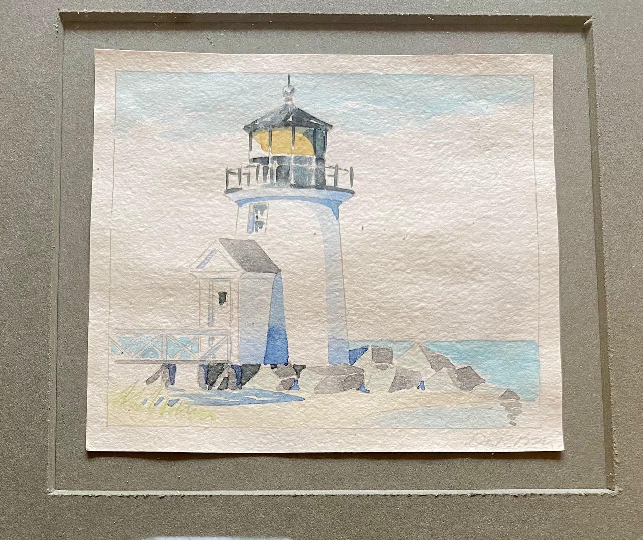 Vintage Nantucket Brant Point Watercolor by Doris & Richard Beer, circa 1940, a watercolor on paper view of Captain's Houses, signed in pencil lower right. Doris and Richard Beer (1898-1967 and 1893-1959 respectively) produced a well-known series of