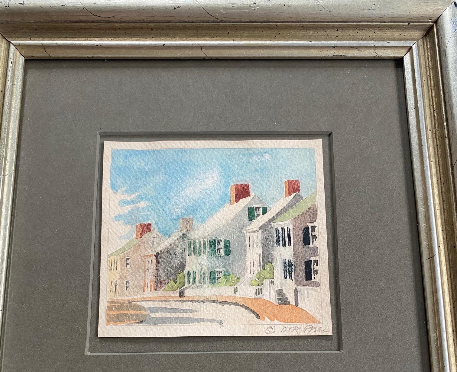 Vintage Nantucket Watercolor by Doris & Richard Beer, circa 1940, a watercolor on paper view of Captain's Houses, signed in pencil lower right. Doris and Richard Beer (1898-1967 and 1893-1959 respectively) produced a well-known series of watercolor