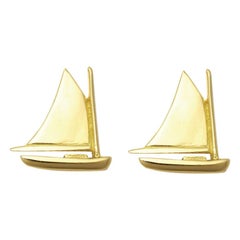 Susan Lister Locke Nantucket Cat Boat Earrings in 18 Karat Gold