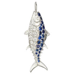 Susan Lister Locke Nantucket Diamond and Sapphire Tuna Fish Pendant