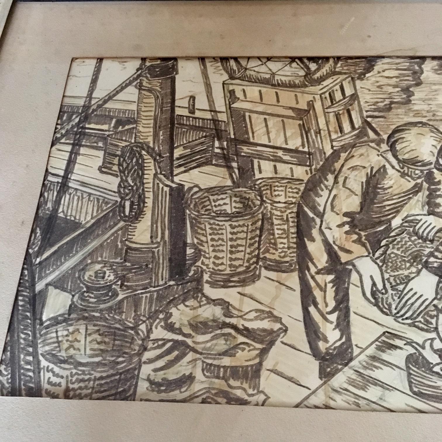 Modern “Nantucket Harvest” Watercolor by Lucien Van Vyve, 1960