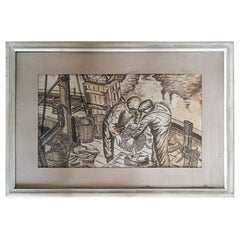 Used “Nantucket Harvest” Watercolor by Lucien Van Vyve, 1960