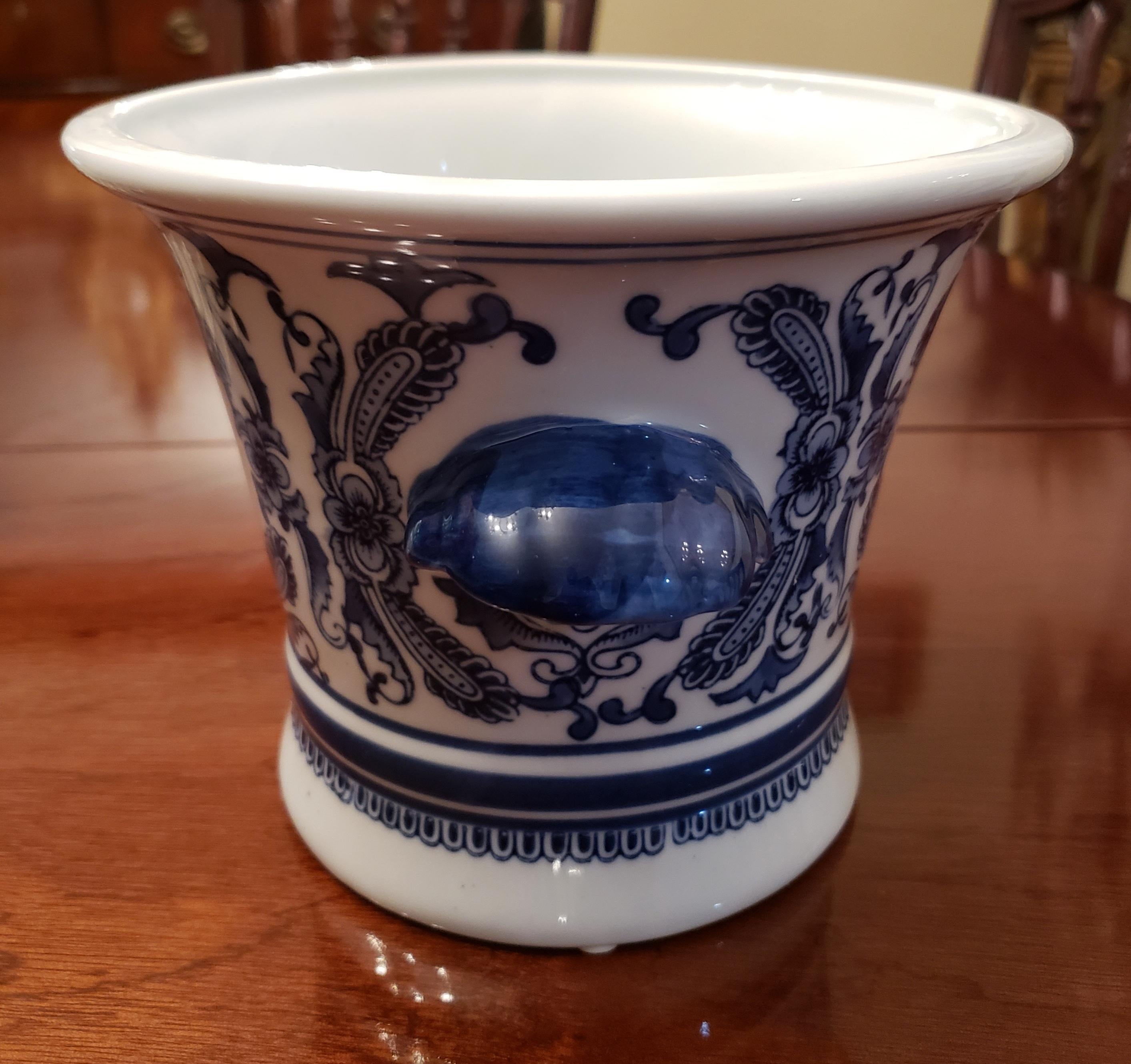 Modern Nantucket Home Royal Blue Hand Painted Vase Urn For Sale