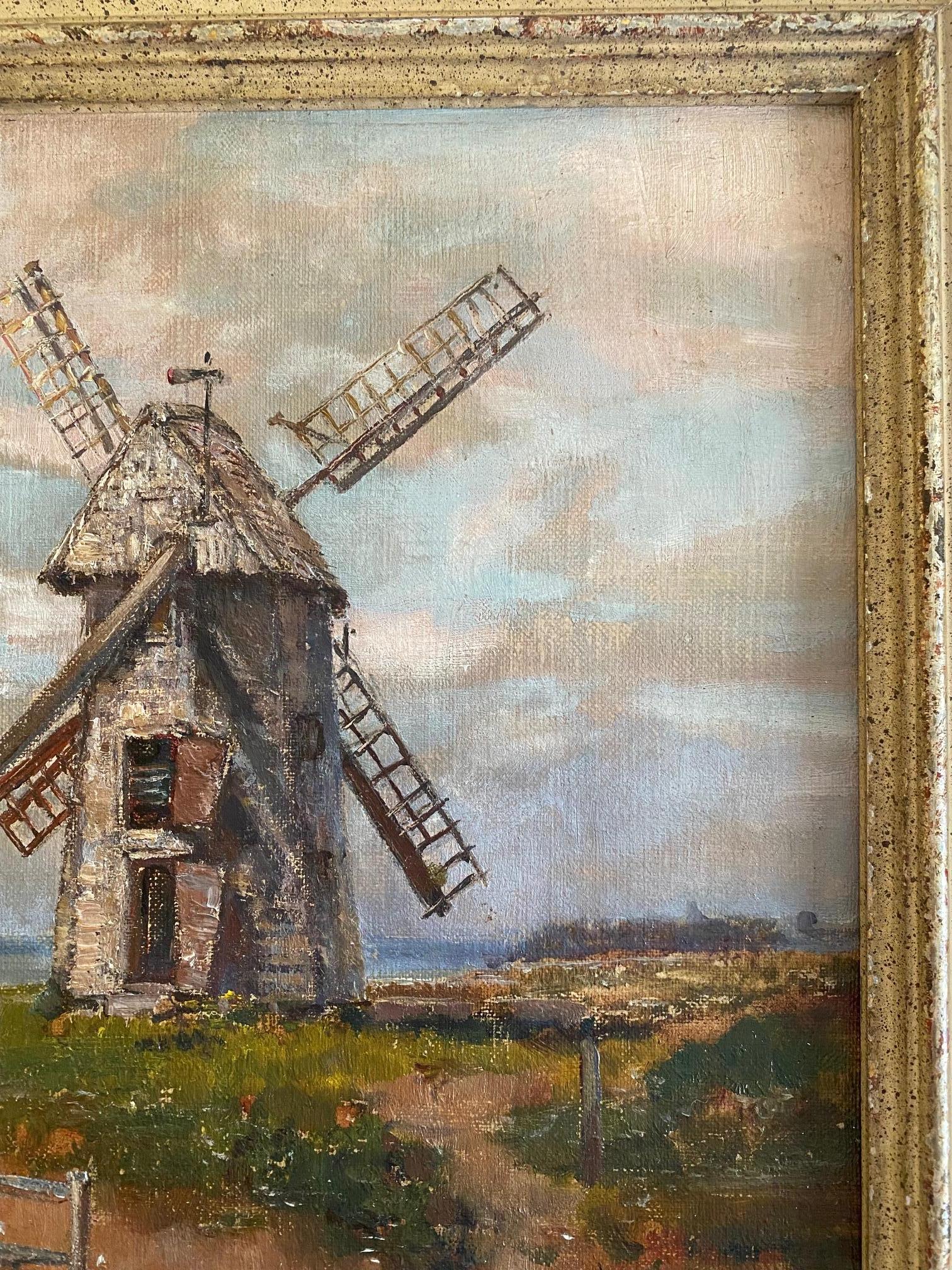 Early 20th Century Nantucket Landscape Painting with The Old Mill by Walter Francis Brown, ca 1900