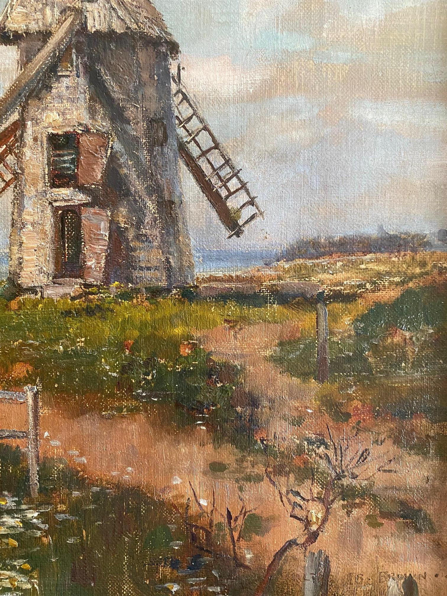 Canvas Nantucket Landscape Painting with The Old Mill by Walter Francis Brown, ca 1900