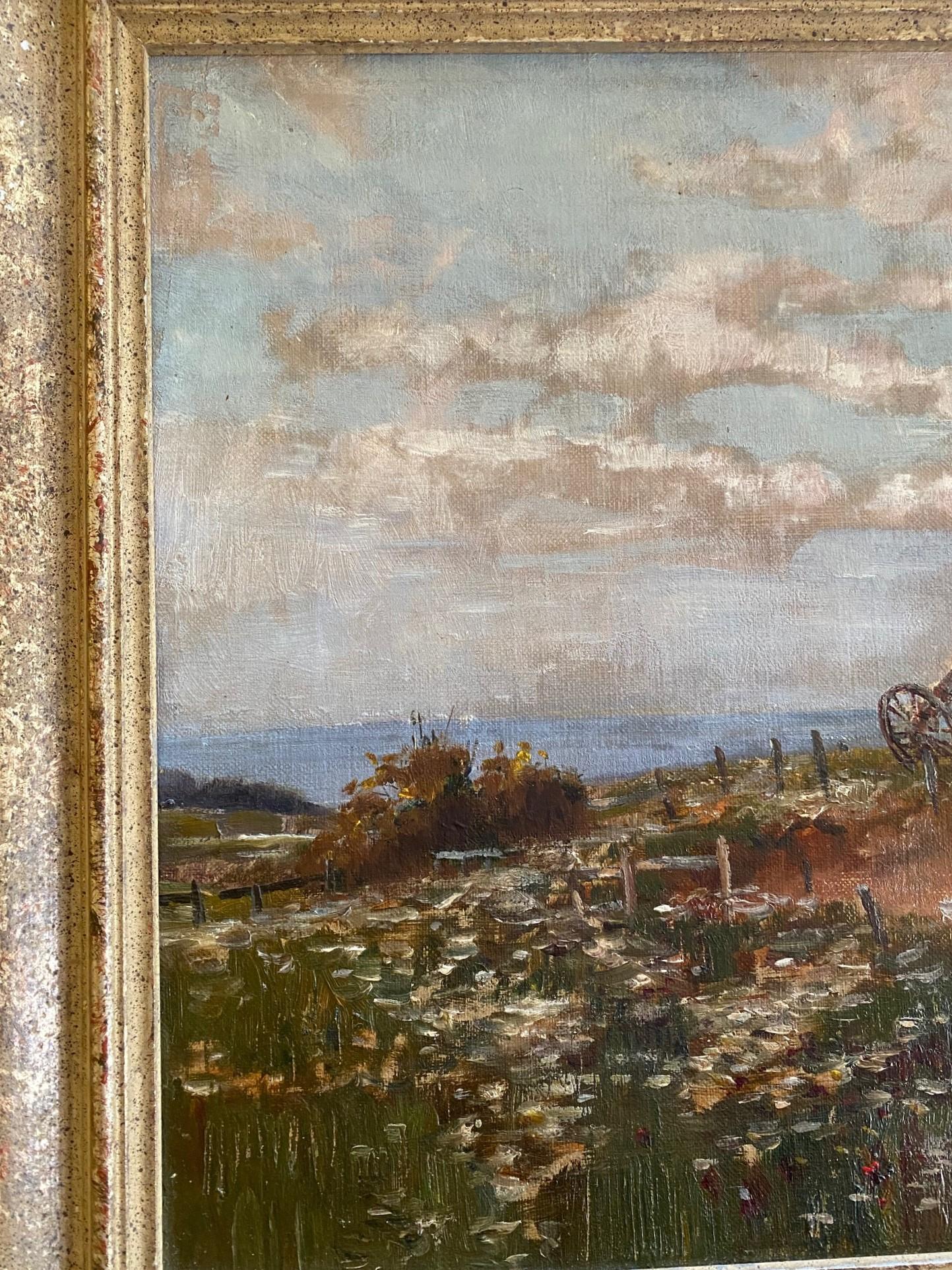 Nantucket Landscape Painting with The Old Mill by Walter Francis Brown, ca 1900 1