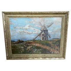 Antique Nantucket Landscape Painting with The Old Mill by Walter Francis Brown, ca 1900