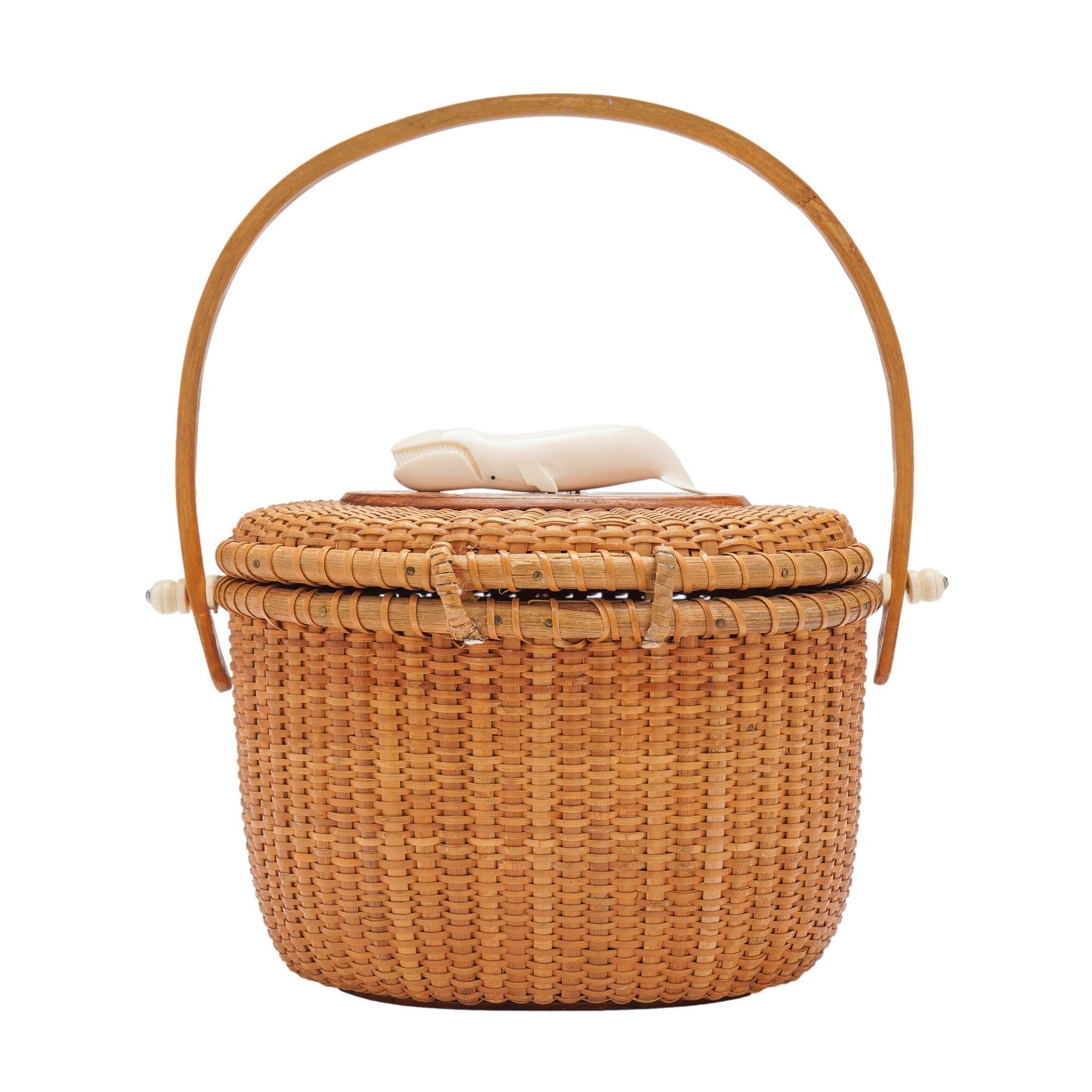 Bamboo Nantucket lightship basket handbag, c. 1950