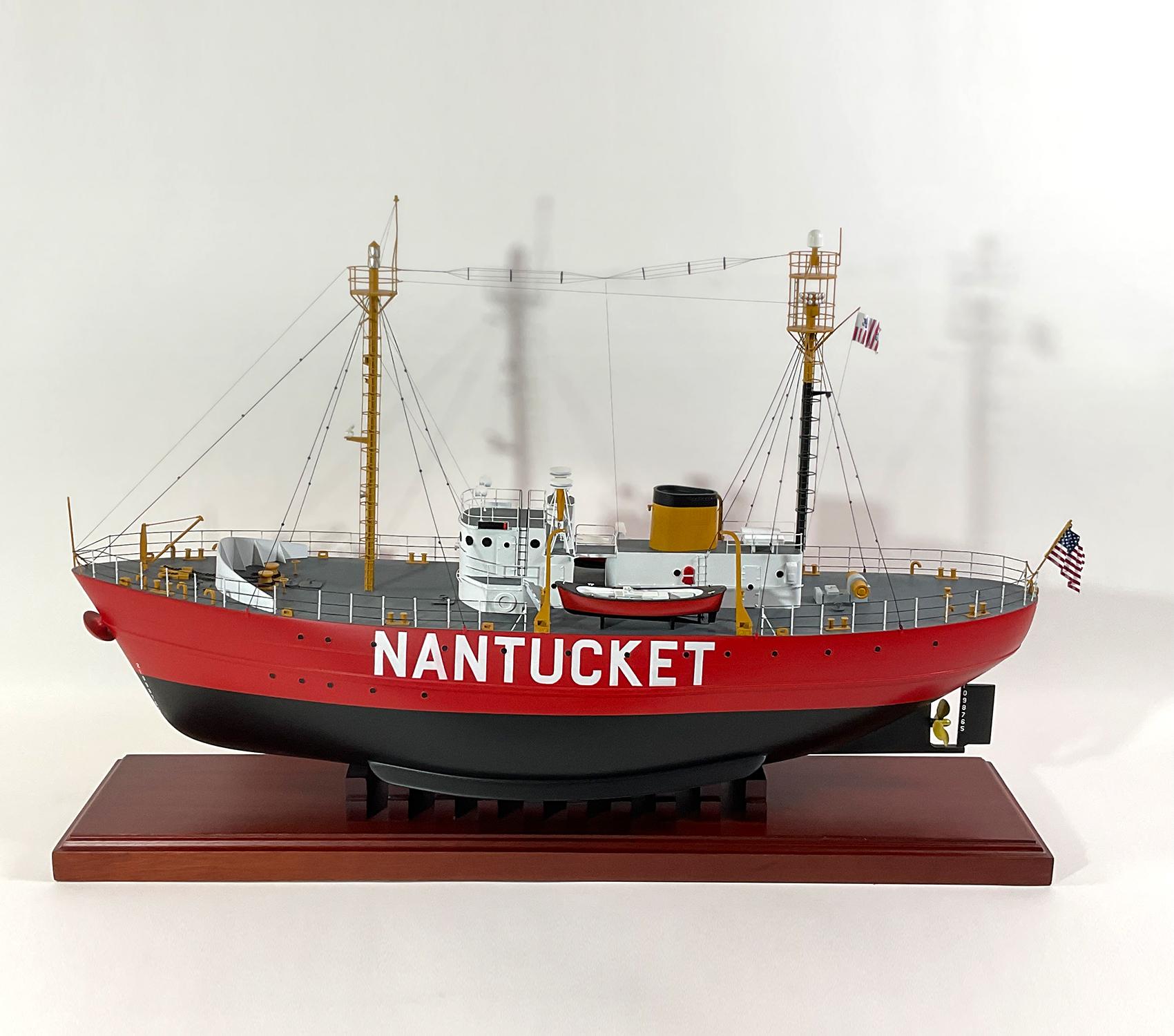 Scale model of the Nantucket lightship. This is the Lightship 612 that is now owned by Bill Golden. The model was professionally built for the person we acquired it from. Precisely detailed with doors, portholes, launches, railings, wheelhouse,