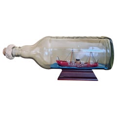 Retro Nantucket Lightship Ship-in-a-bottle, circa 1960's.