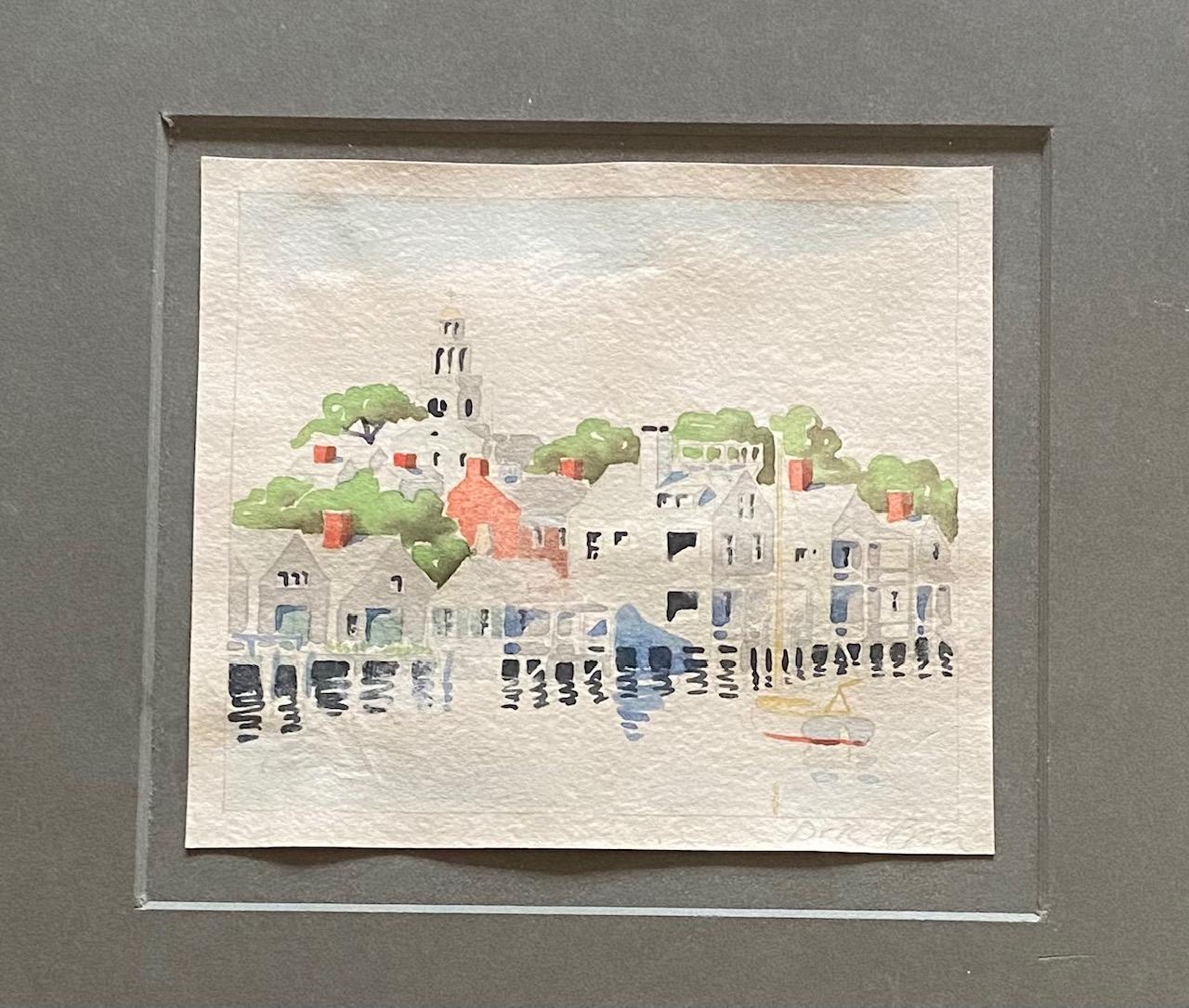 Vintage Nantucket Old North Slip watercolor by Doris & Richard Beer, circa 1940, a watercolor on paper view of Old North Slip (Wharf), signed in pencil power right. Doris and Richard Beer (1898-1967 and 1893-1959 respectively) produced a well-known