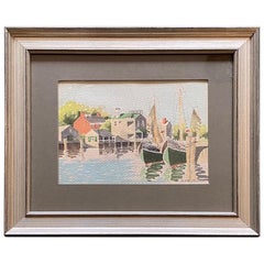 Acquerello di Nantucket Old North Wharf di Doris e Richard Beer, 1940 circa