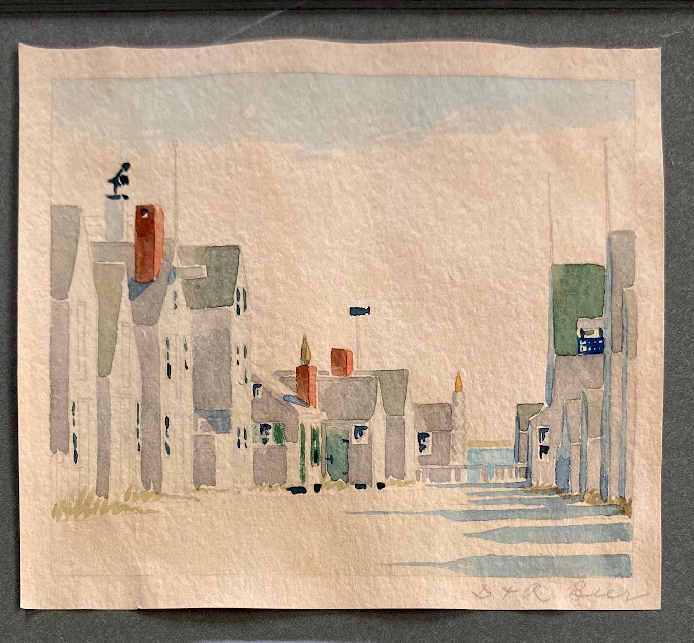 Other Nantucket Old North Wharf Watercolor by Doris & Richard Beer, circa 1940 For Sale