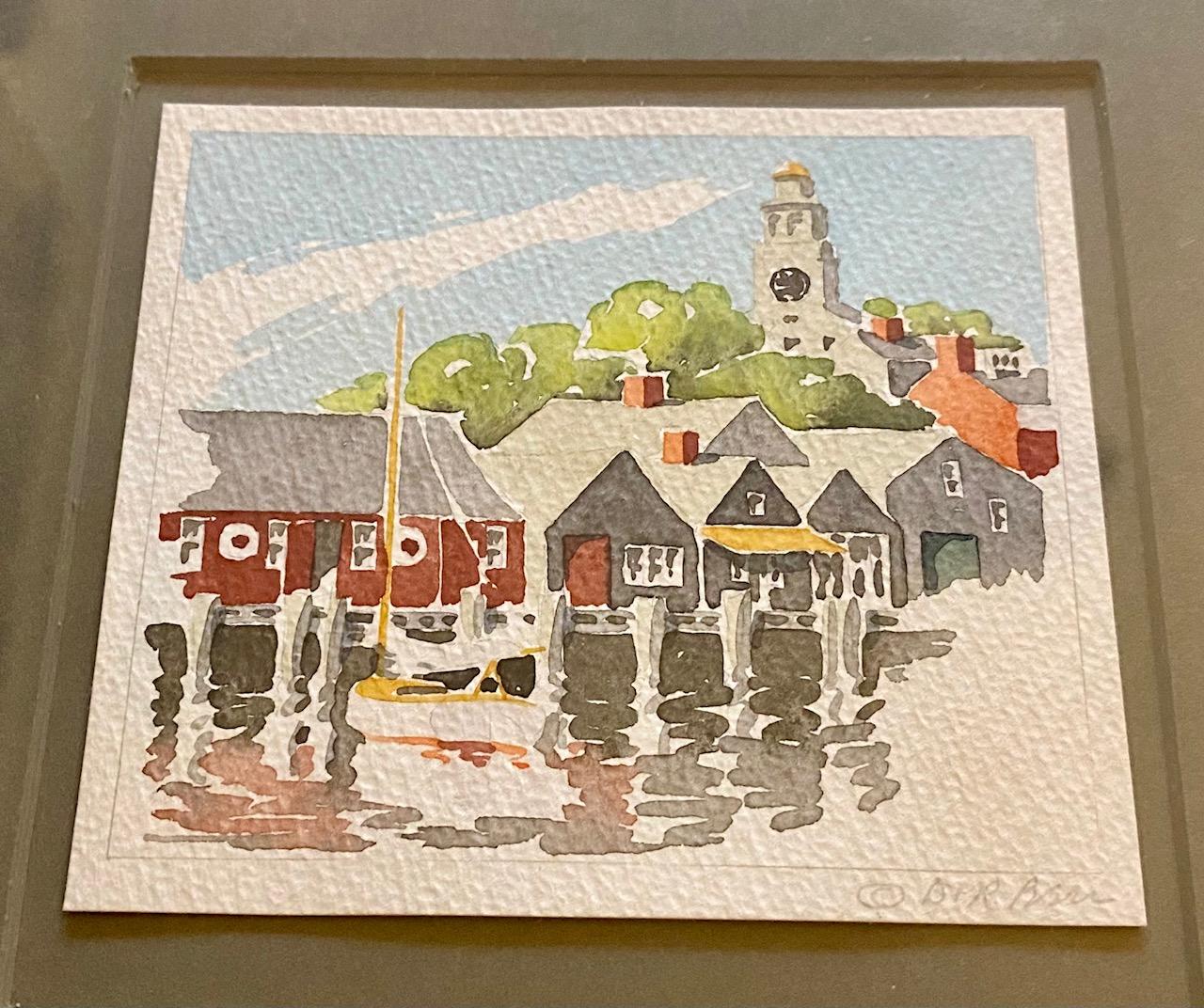 Vintage Nantucket Old South Wharf Watercolor by Doris & Richard Beer, circa 1940, a watercolor on paper view of Old South Wharf, signed in pencil power right. Doris and Richard Beer (1898-1967 and 1893-1959 respectively) produced a well-known series
