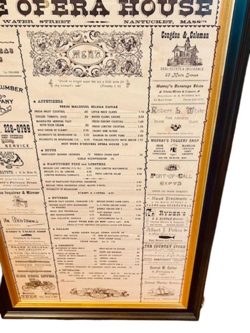 Mid-20th Century Nantucket Opera House Menu, circa 1960s to 1970s For Sale