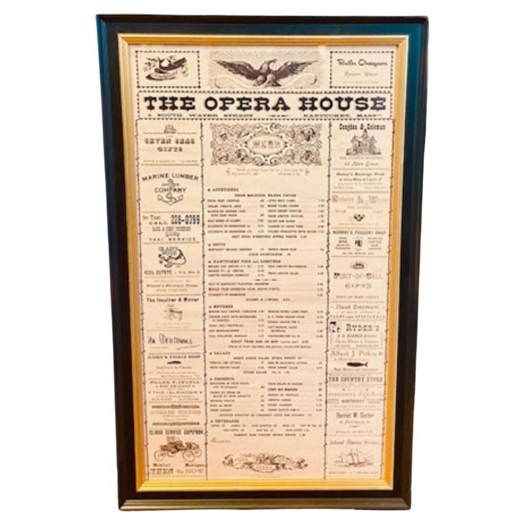 Nantucket Opera House Menu, circa 1960s to 1970s For Sale