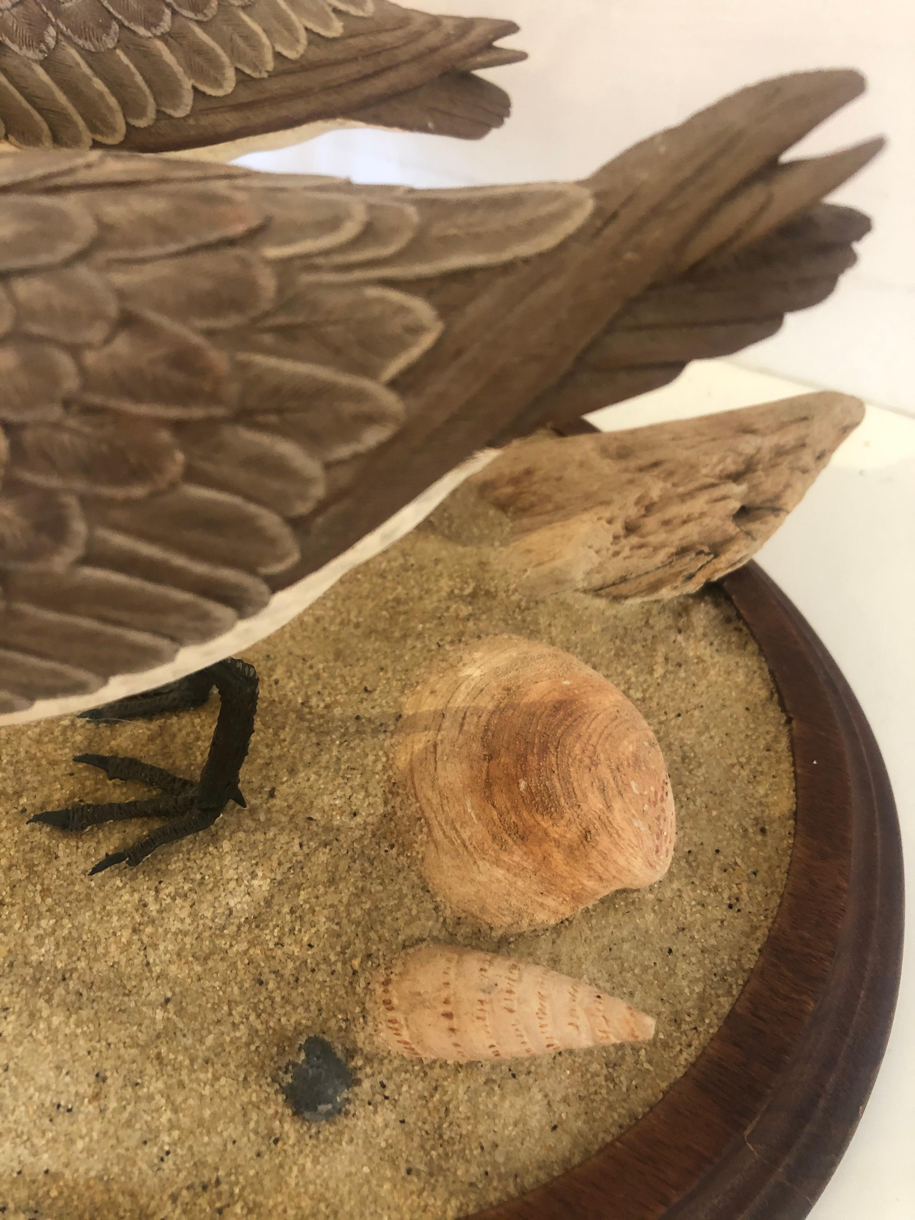 Nantucket Oval Tabletop Sculpture of Carved Wood Sandpipers on the Beach For Sale 2