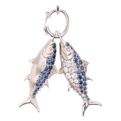 Susan Lister Locke Nantucket Sapphire Tuna Fish Pendant Set in 18K White Gold