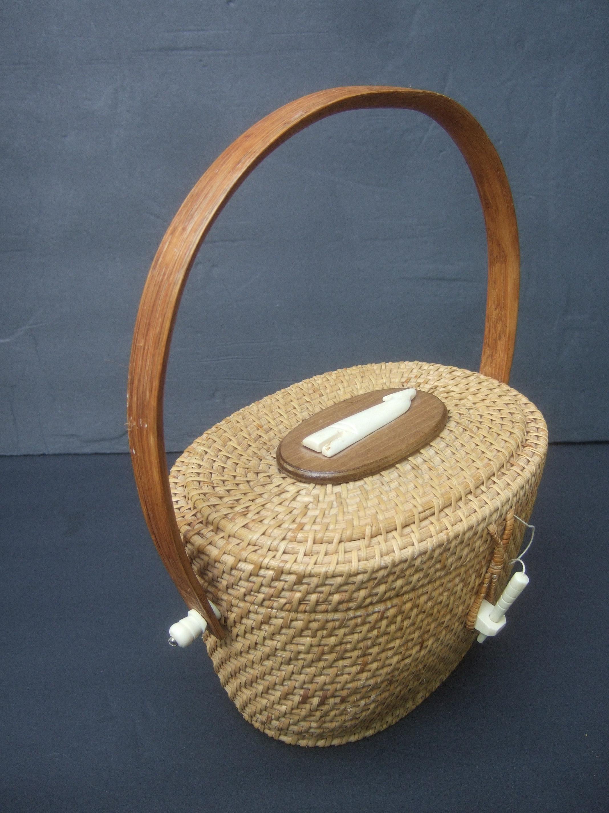 Nantucket Style Wicker Resin Whale Basket Handbag Circa 1980s 2