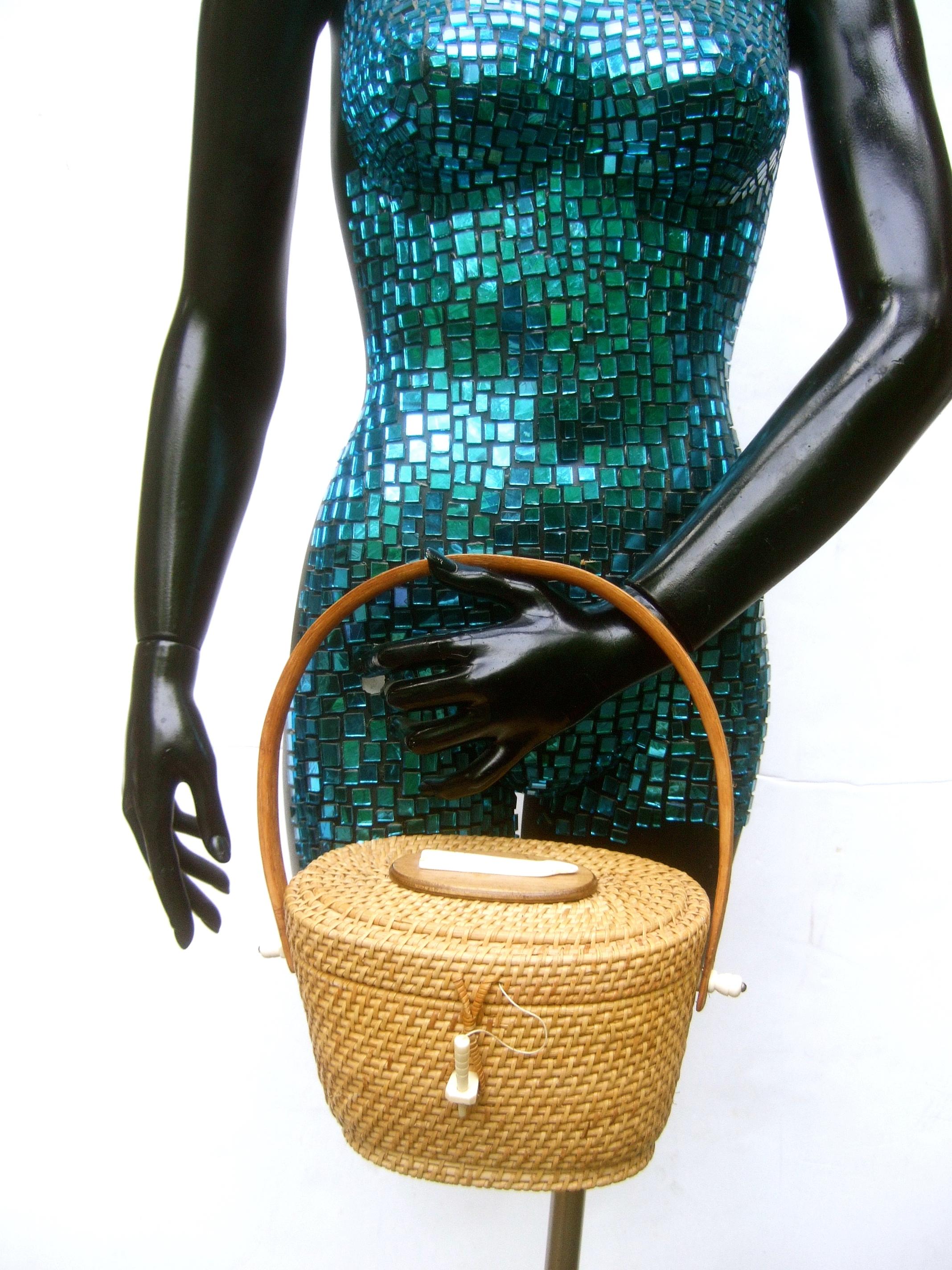 Nantucket Style Wicker Resin Whale Basket Handbag Circa 1980s 3