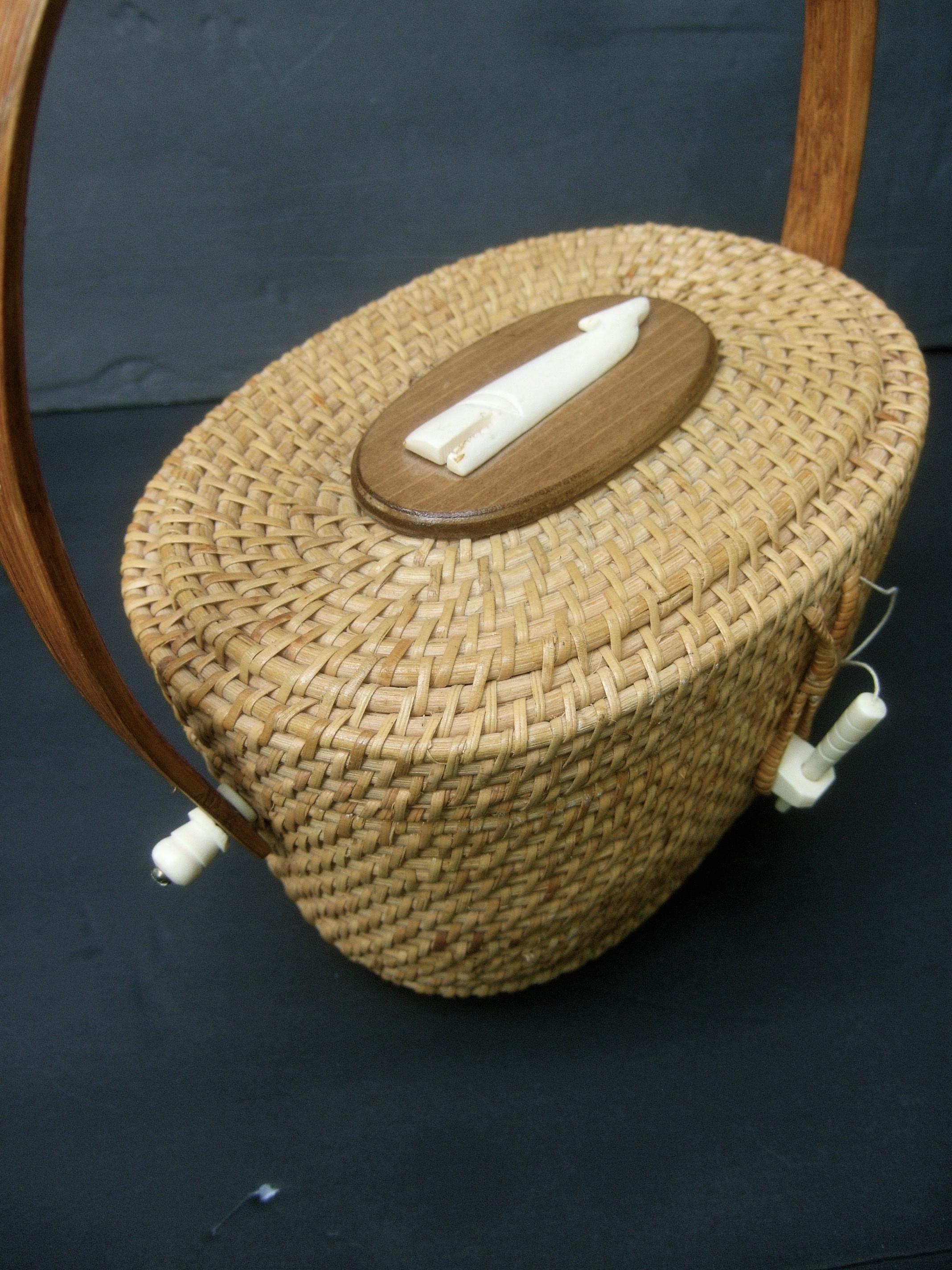 Nantucket Style Wicker Resin Whale Basket Handbag Circa 1980s 6